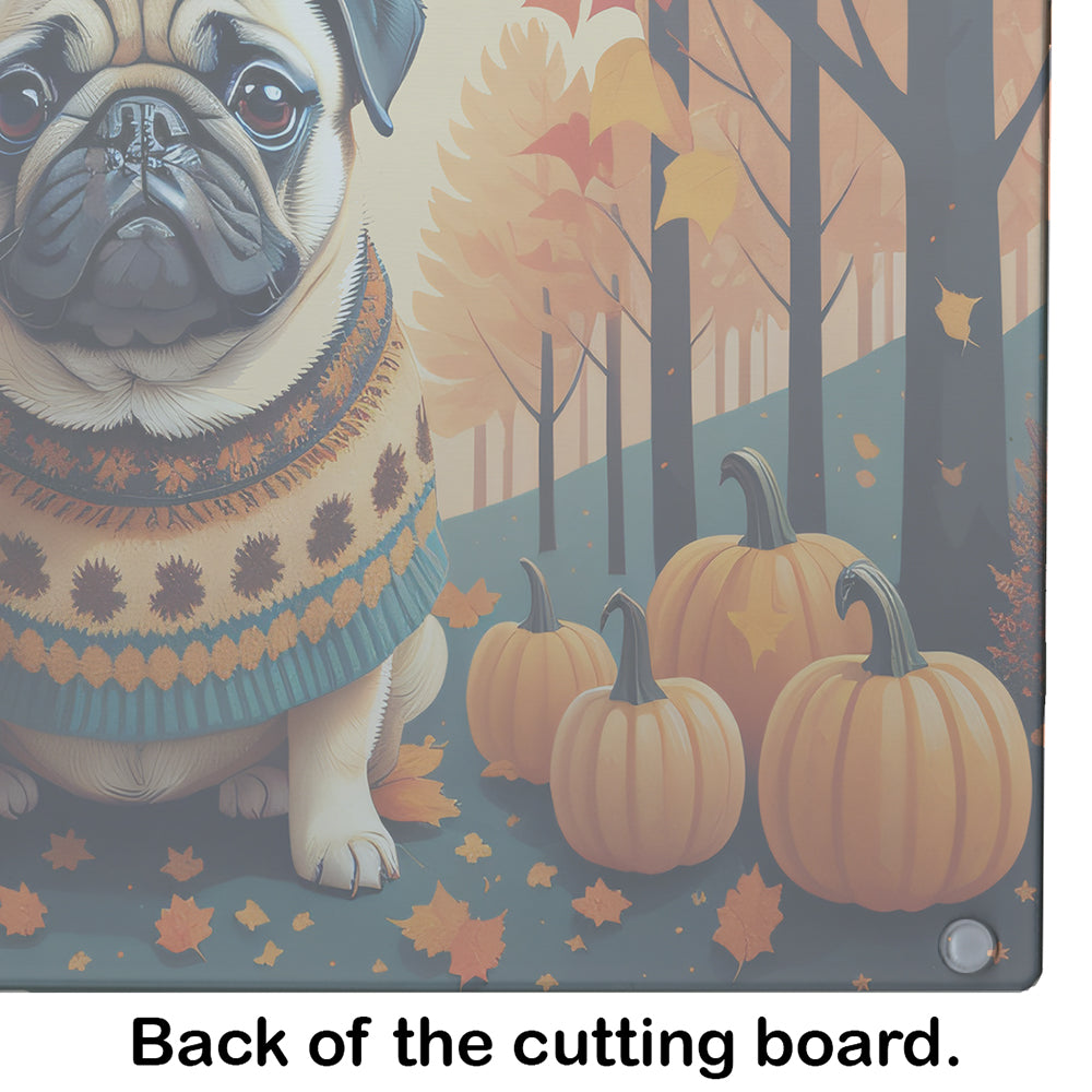 Fawn Pug Fall Glass Cutting Board