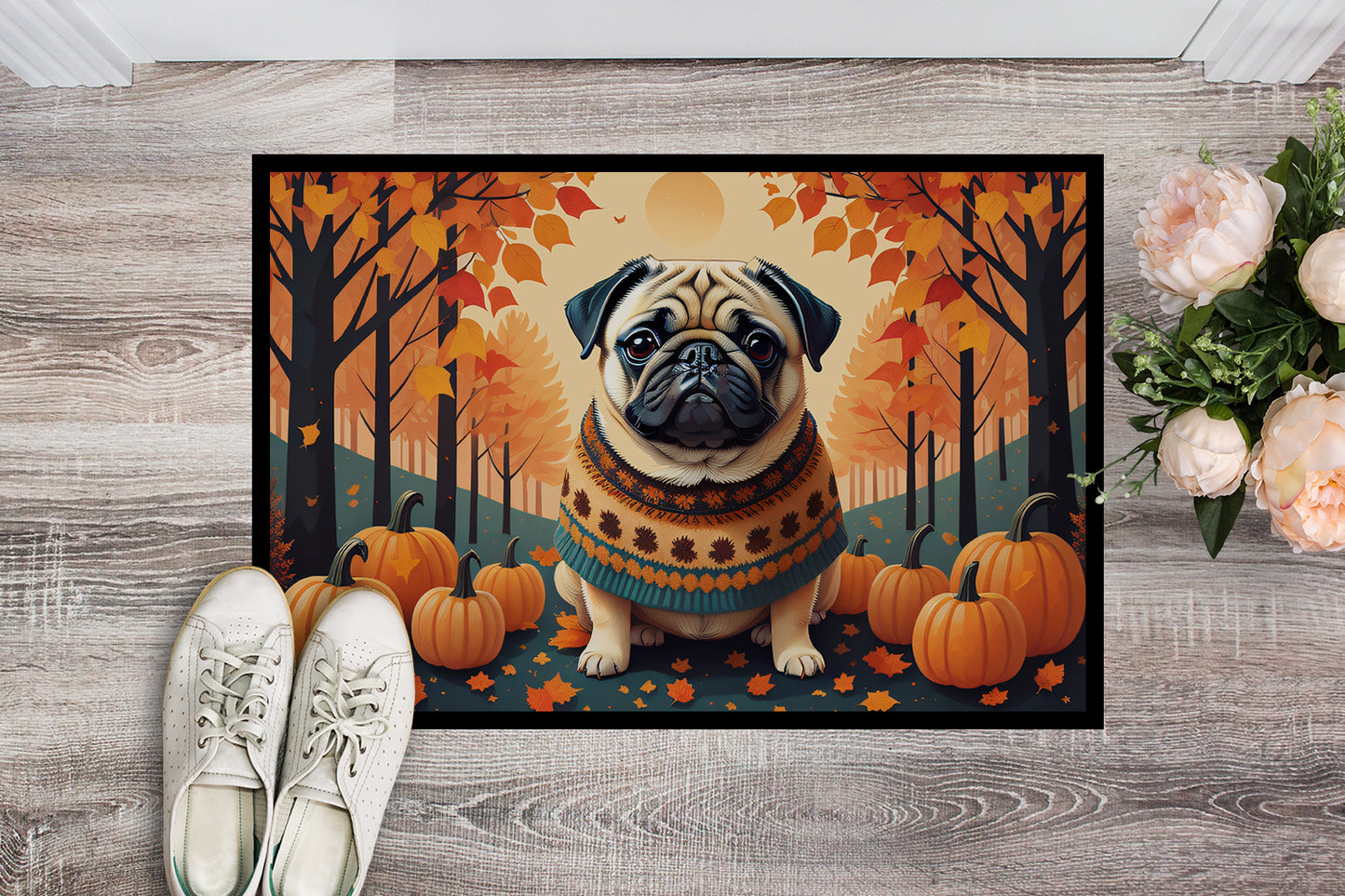 Fawn Pug Fall Doormat