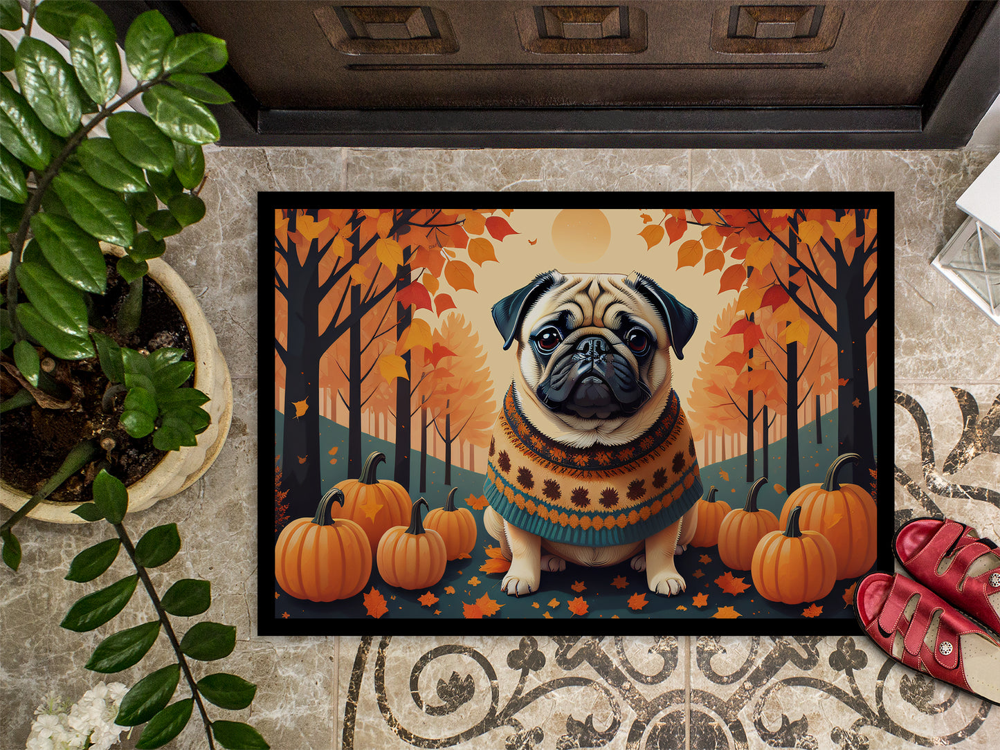 Fawn Pug Fall Doormat