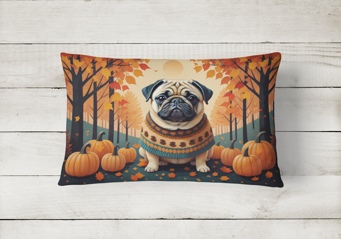 Fawn Pug Fall Throw Pillow