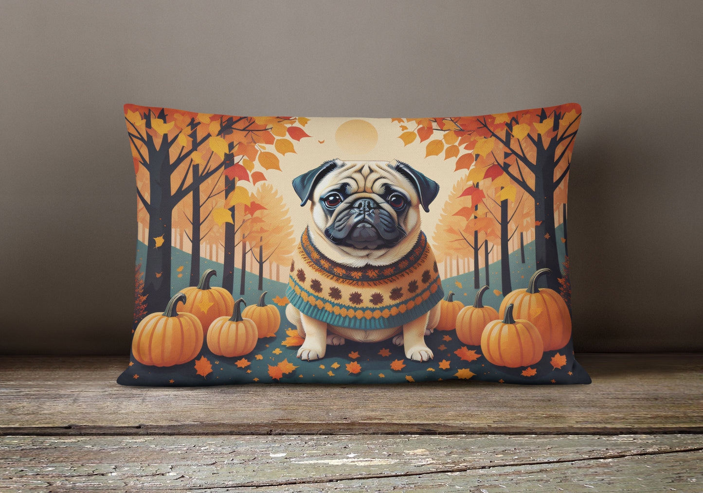 Fawn Pug Fall Throw Pillow