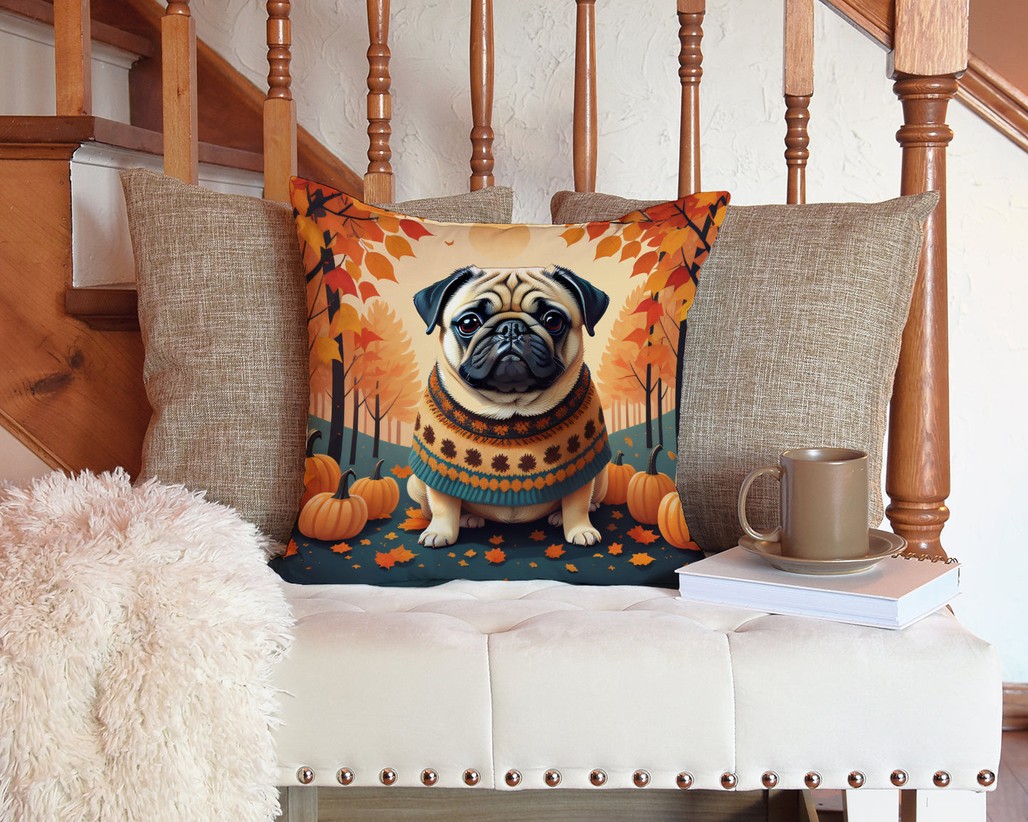 Fawn Pug Fall Throw Pillow