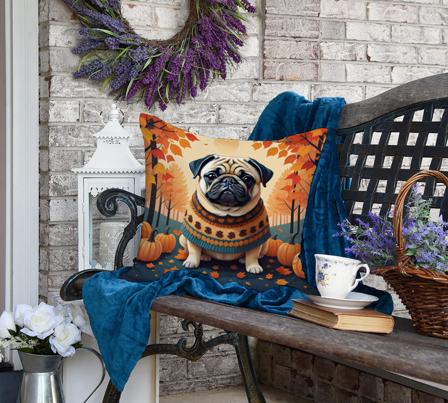 Fawn Pug Fall Throw Pillow