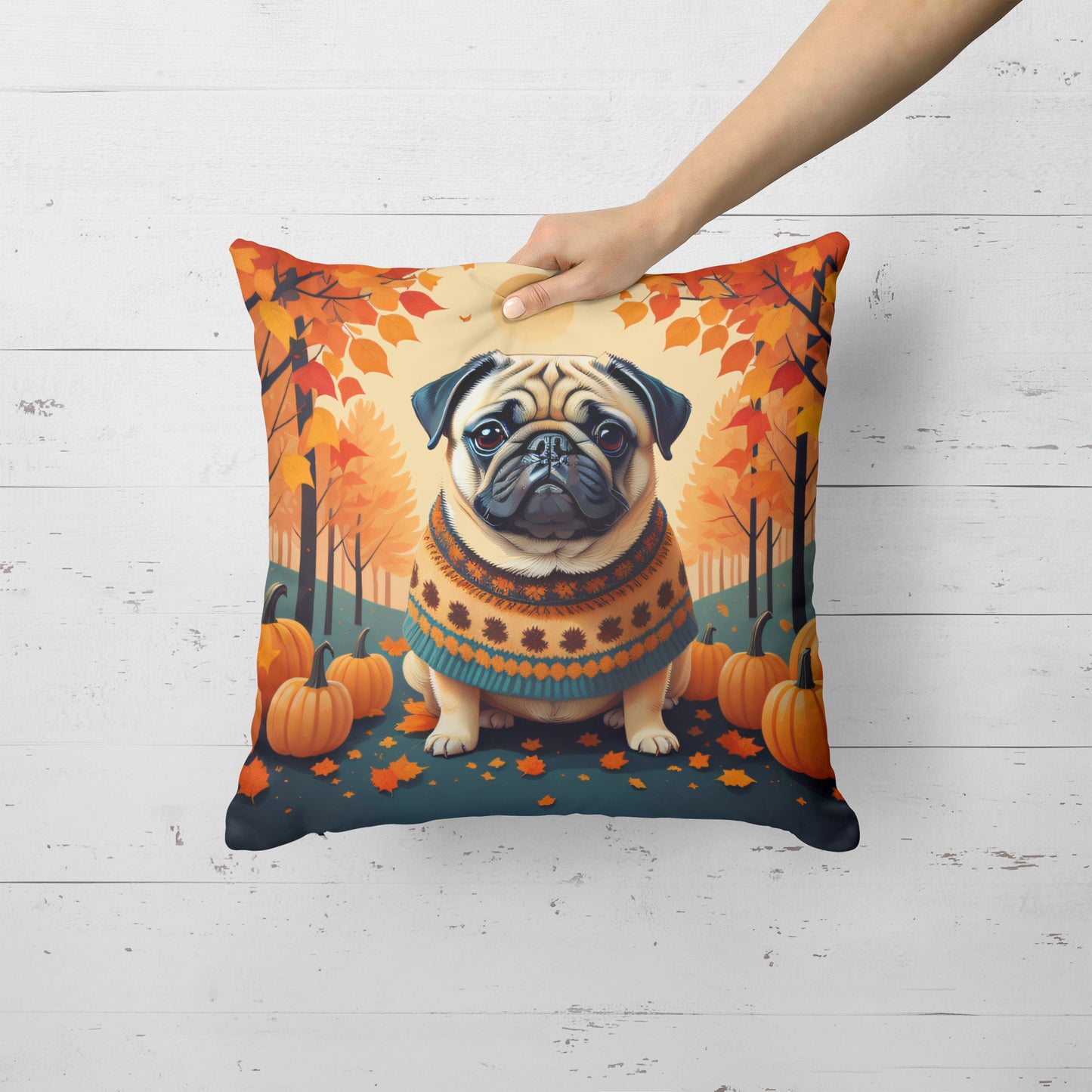 Fawn Pug Fall Throw Pillow