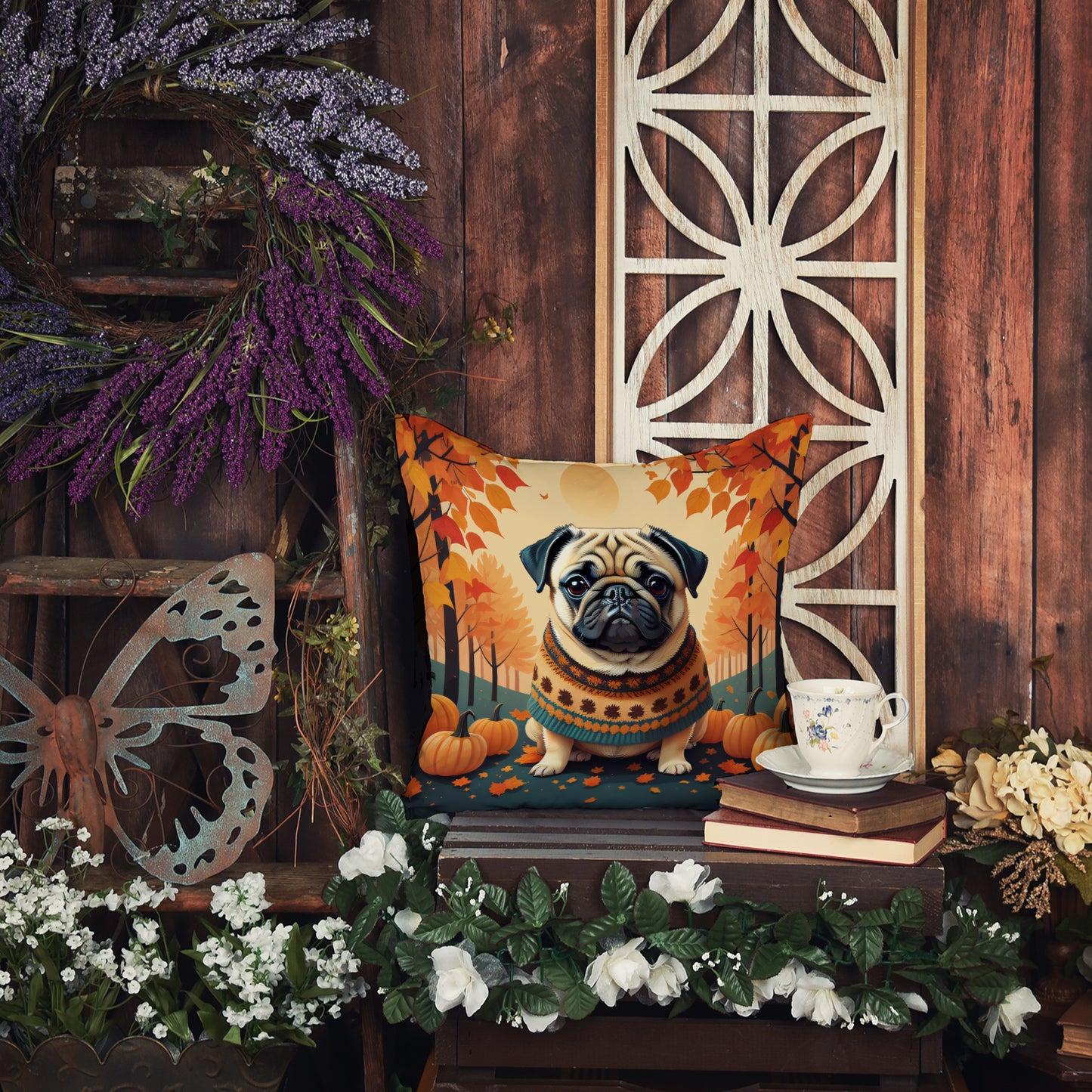 Fawn Pug Fall Throw Pillow