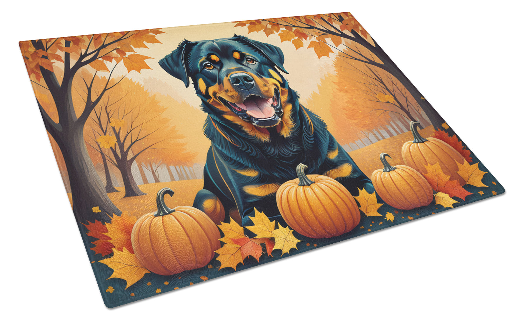 Buy this Rottweiler Fall Glass Cutting Board