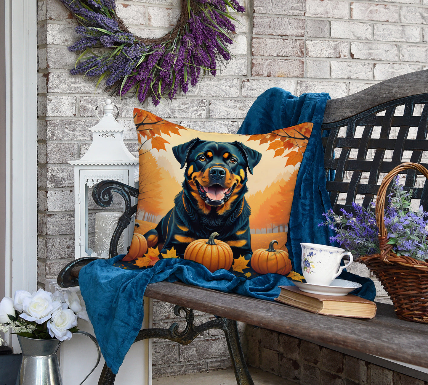 Rottweiler Fall Throw Pillow