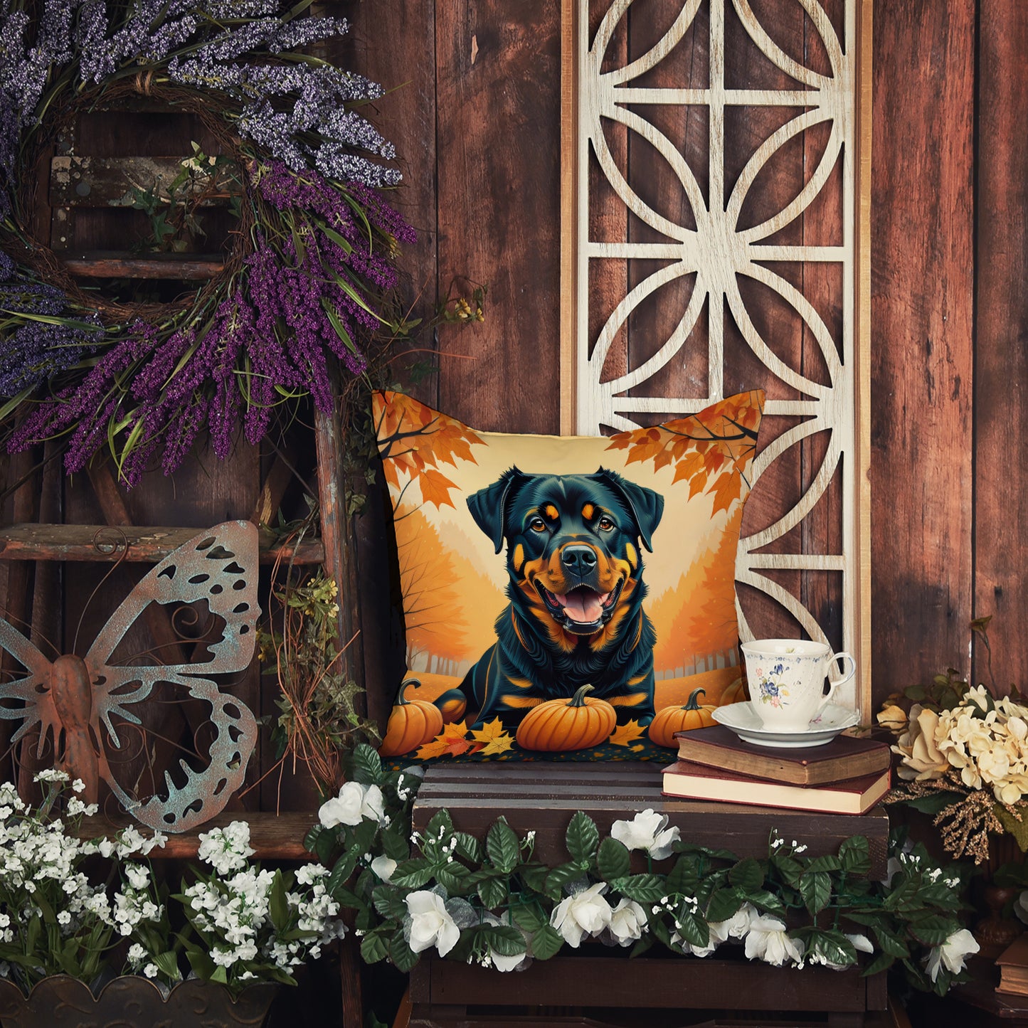 Rottweiler Fall Throw Pillow