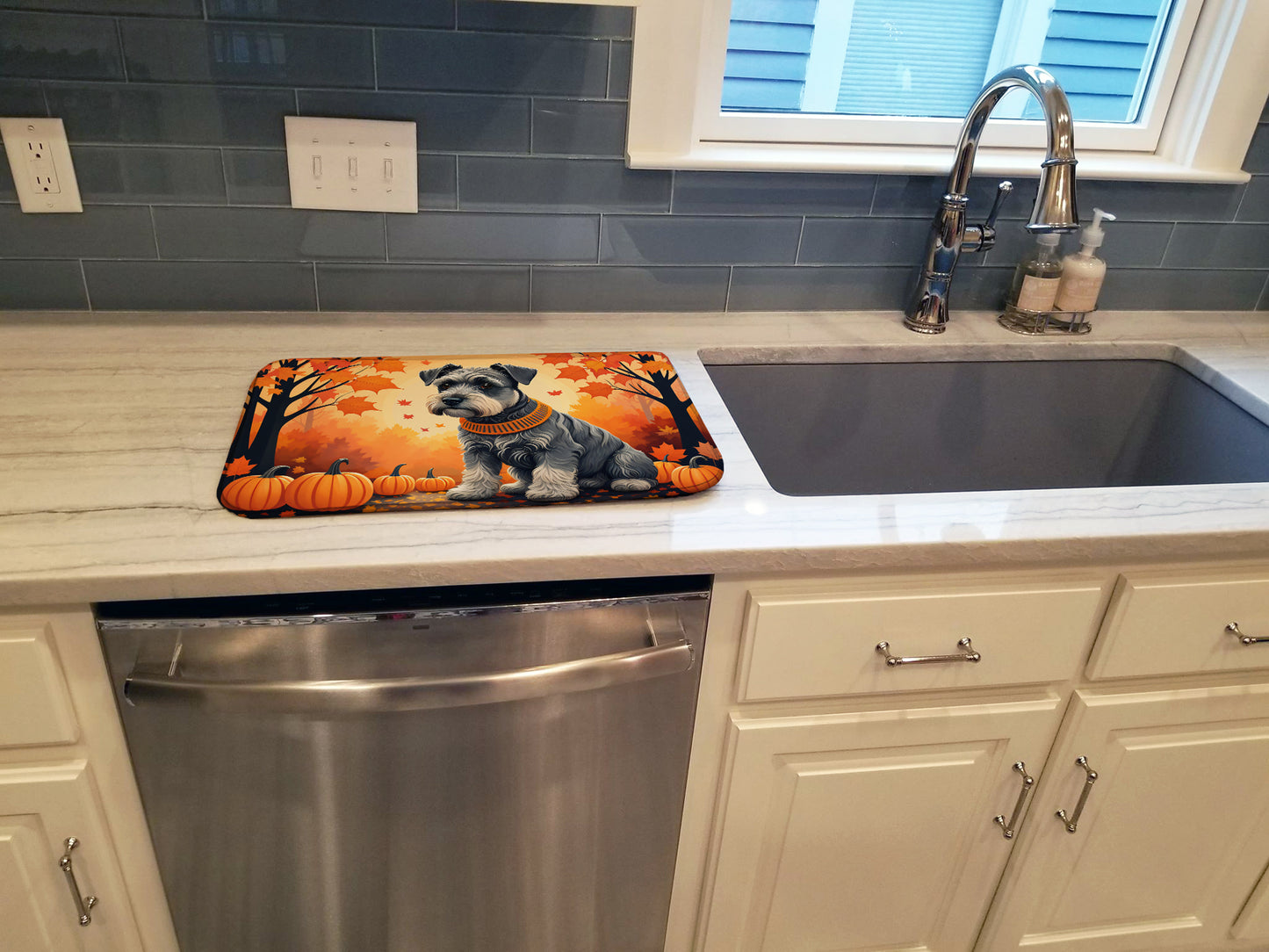 Schnauzer Fall Dish Drying Mat