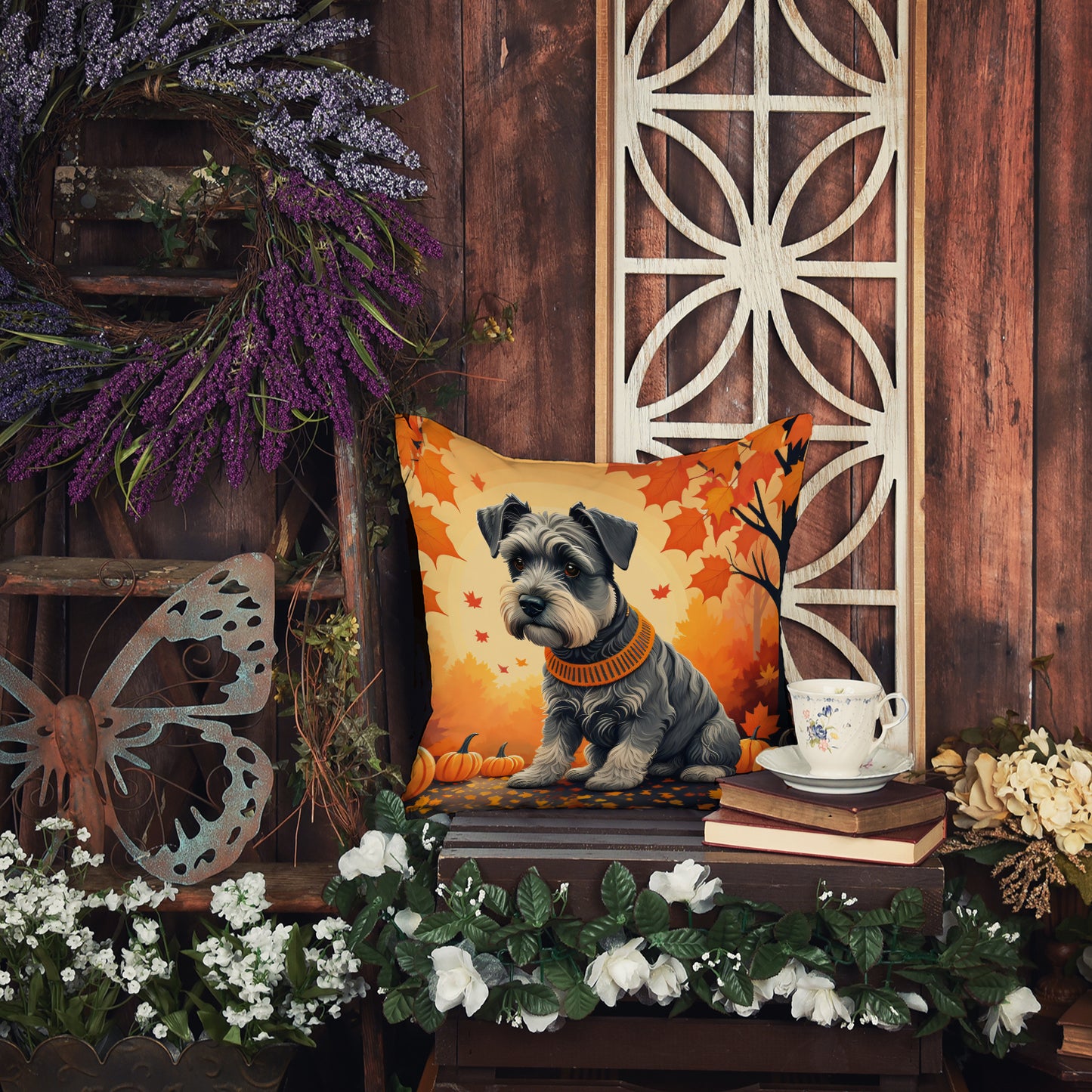 Schnauzer Fall Throw Pillow