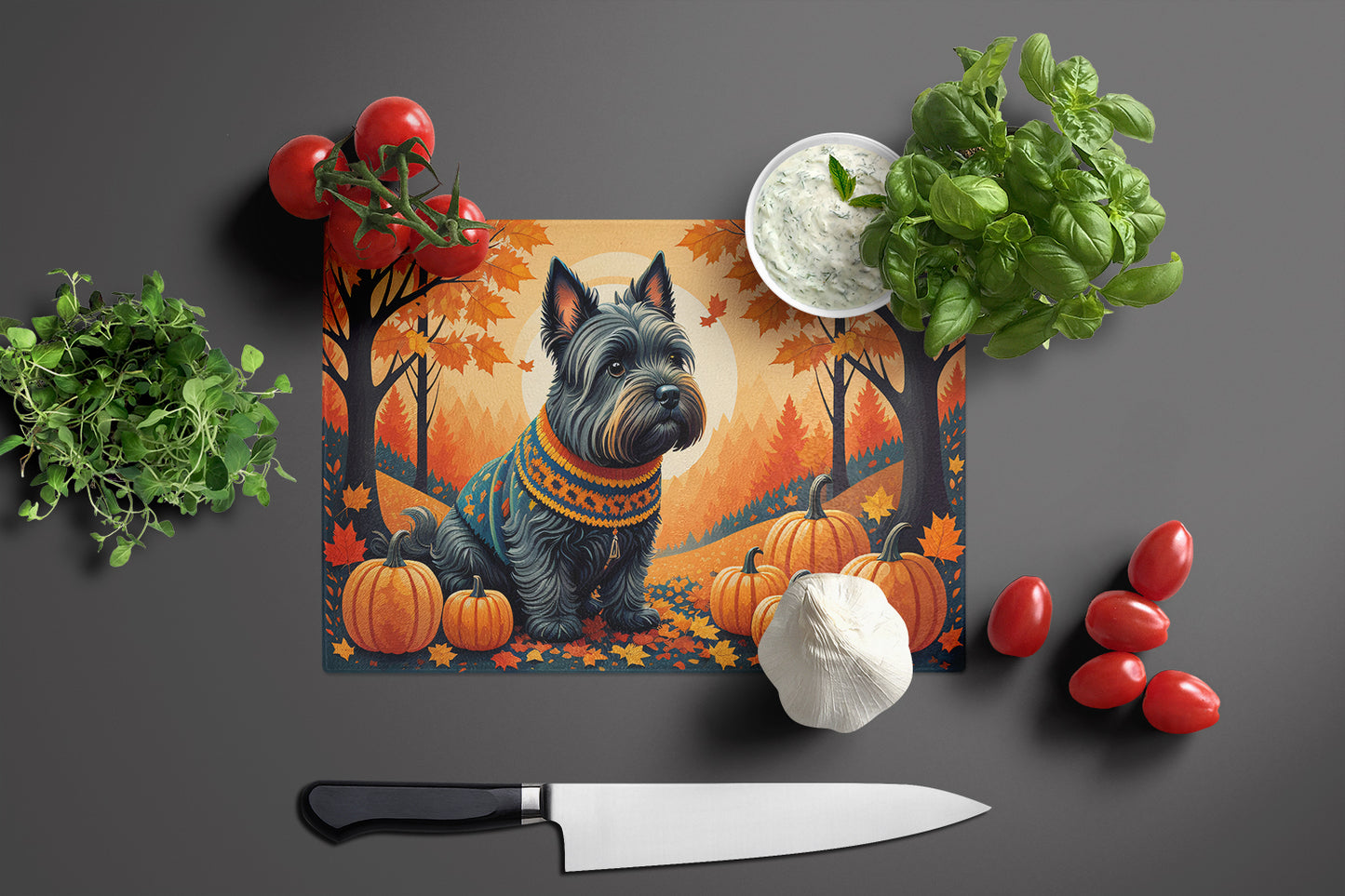 Scottish Terrier Fall Glass Cutting Board