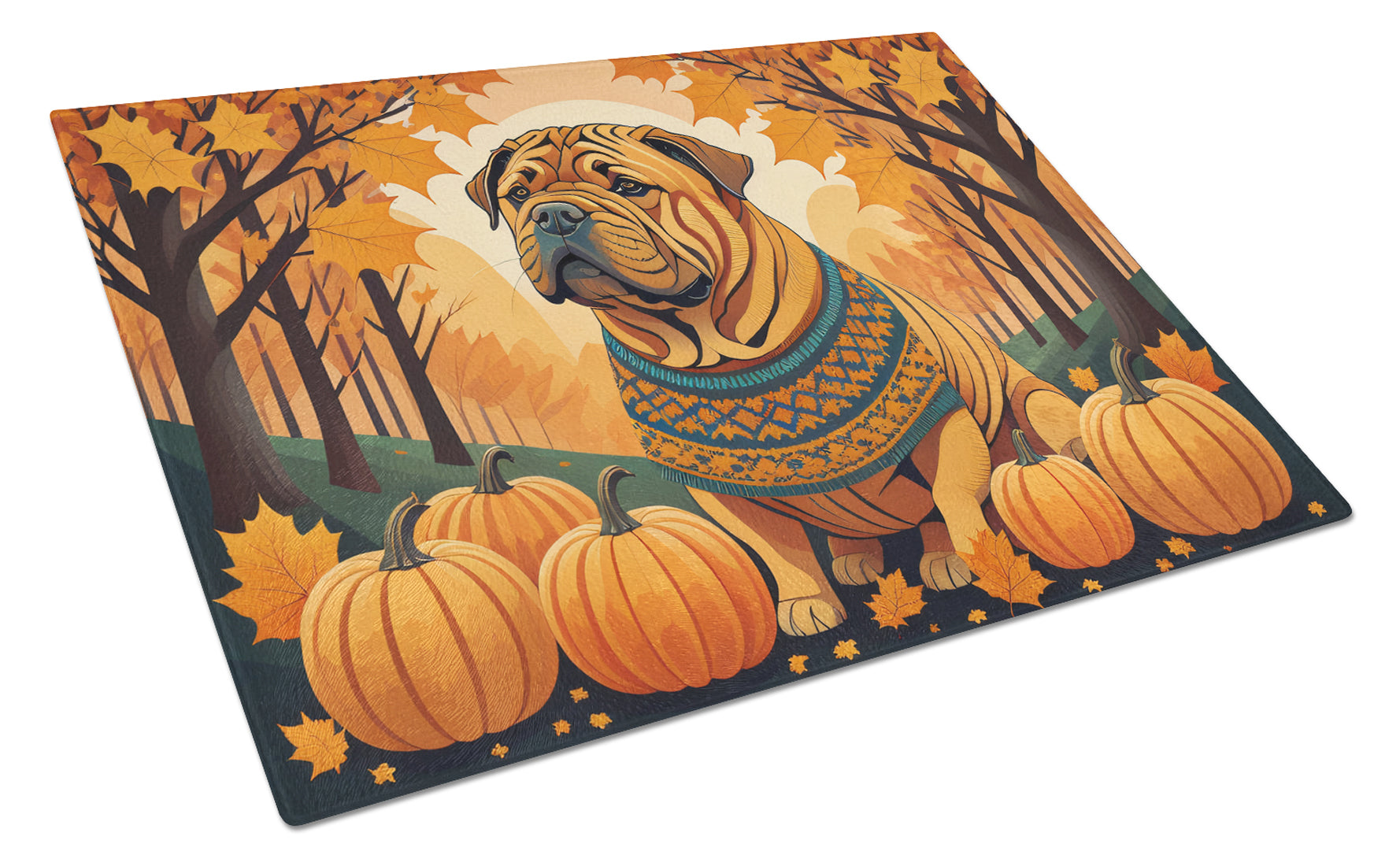 Buy this Shar Pei Fall Glass Cutting Board