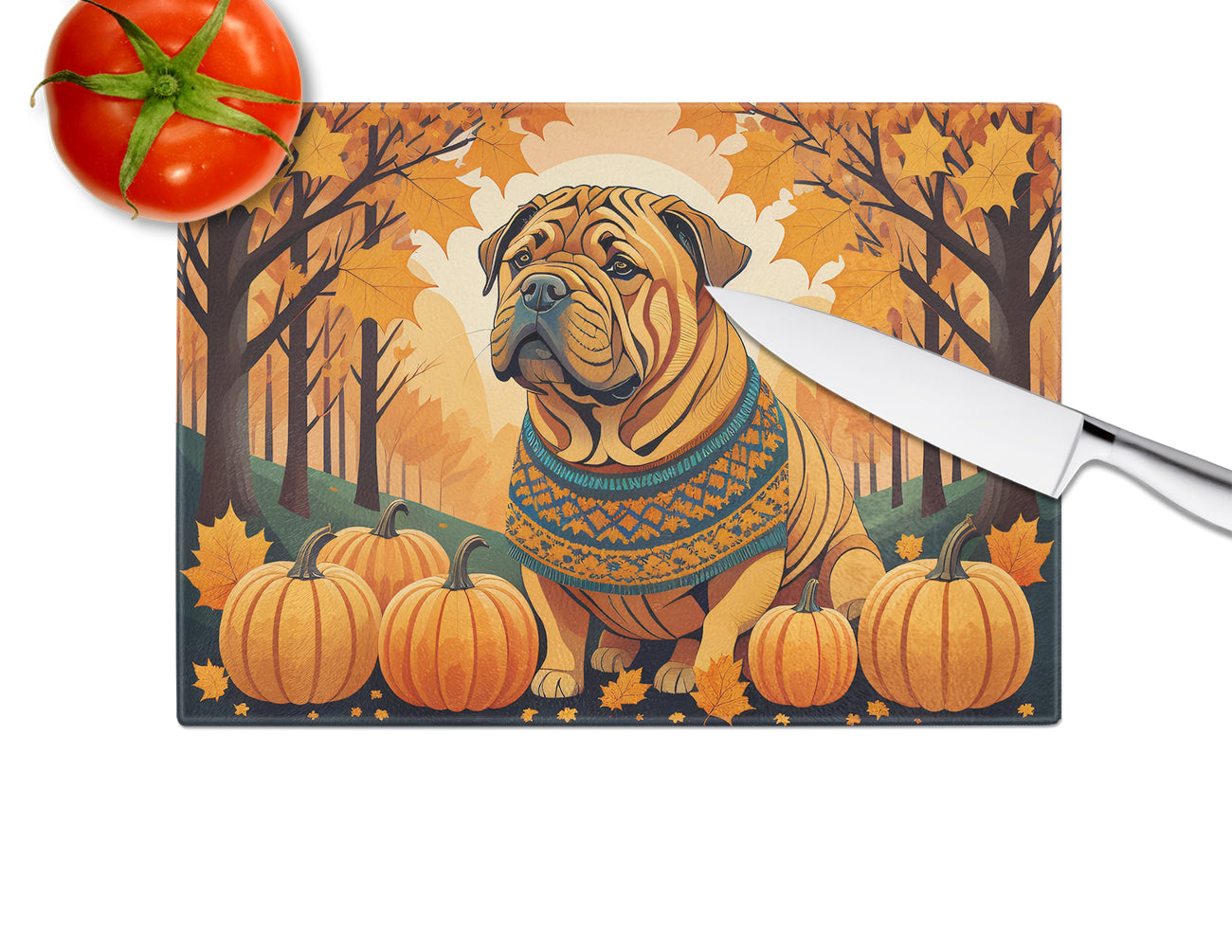 Shar Pei Fall Glass Cutting Board