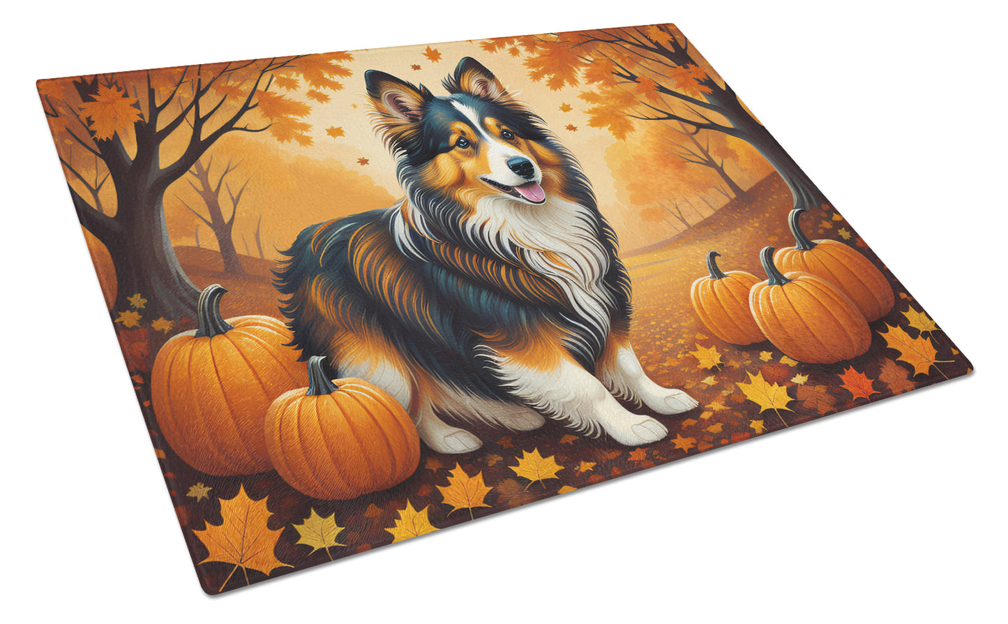 Buy this Sheltie Fall Glass Cutting Board