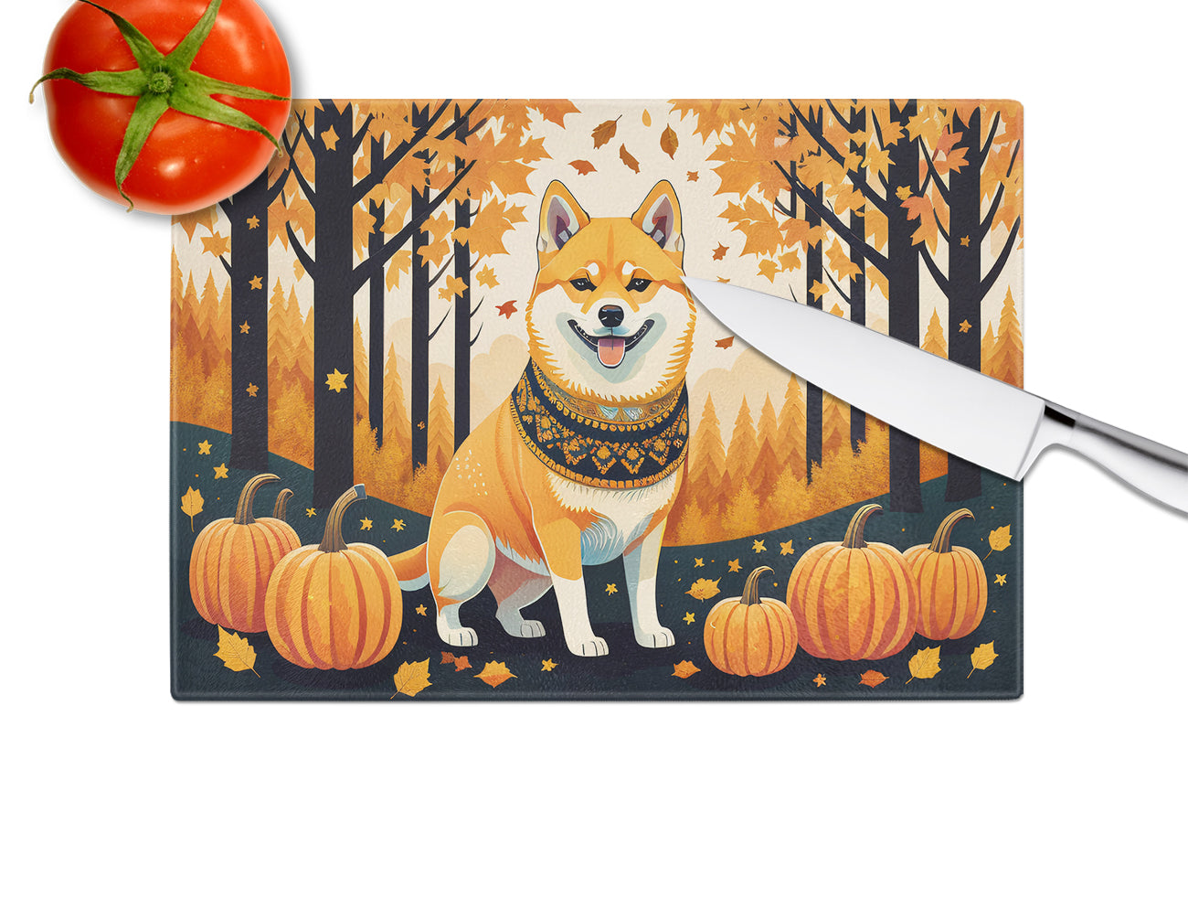 Shiba Inu Fall Glass Cutting Board