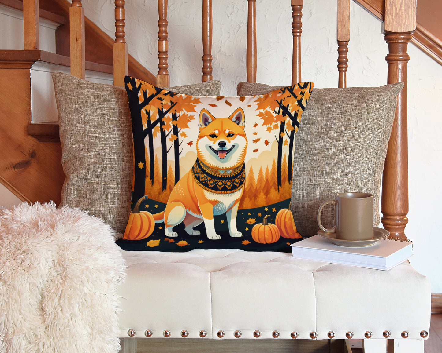 Shiba Inu Fall Throw Pillow