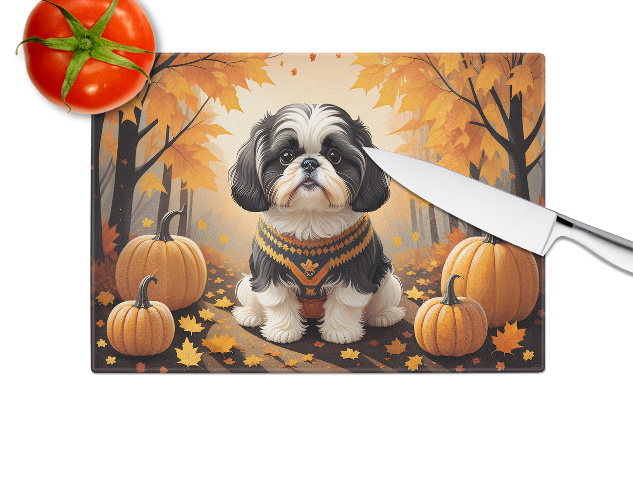 Shih Tzu Fall Glass Cutting Board