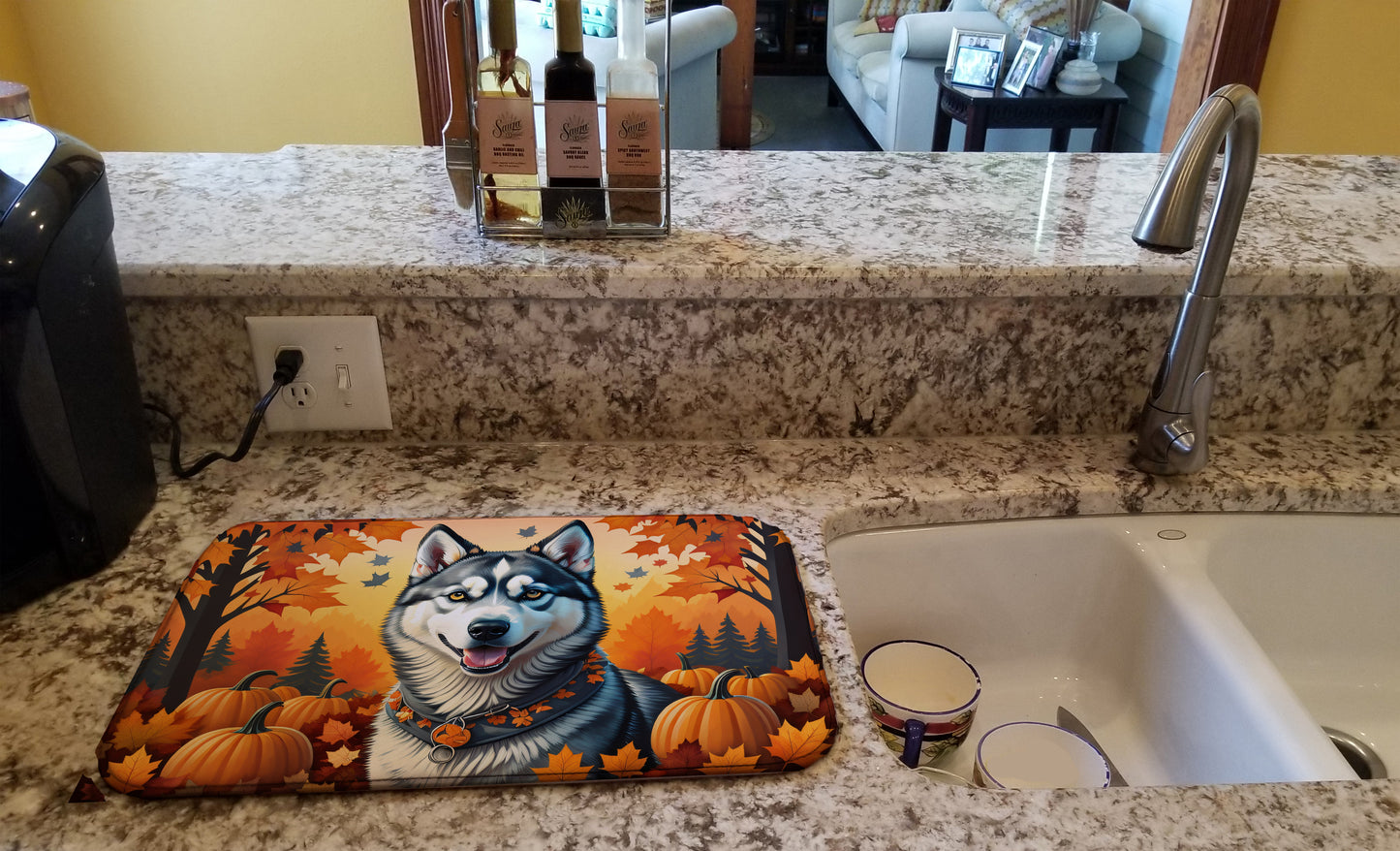 Siberian Husky Fall Dish Drying Mat