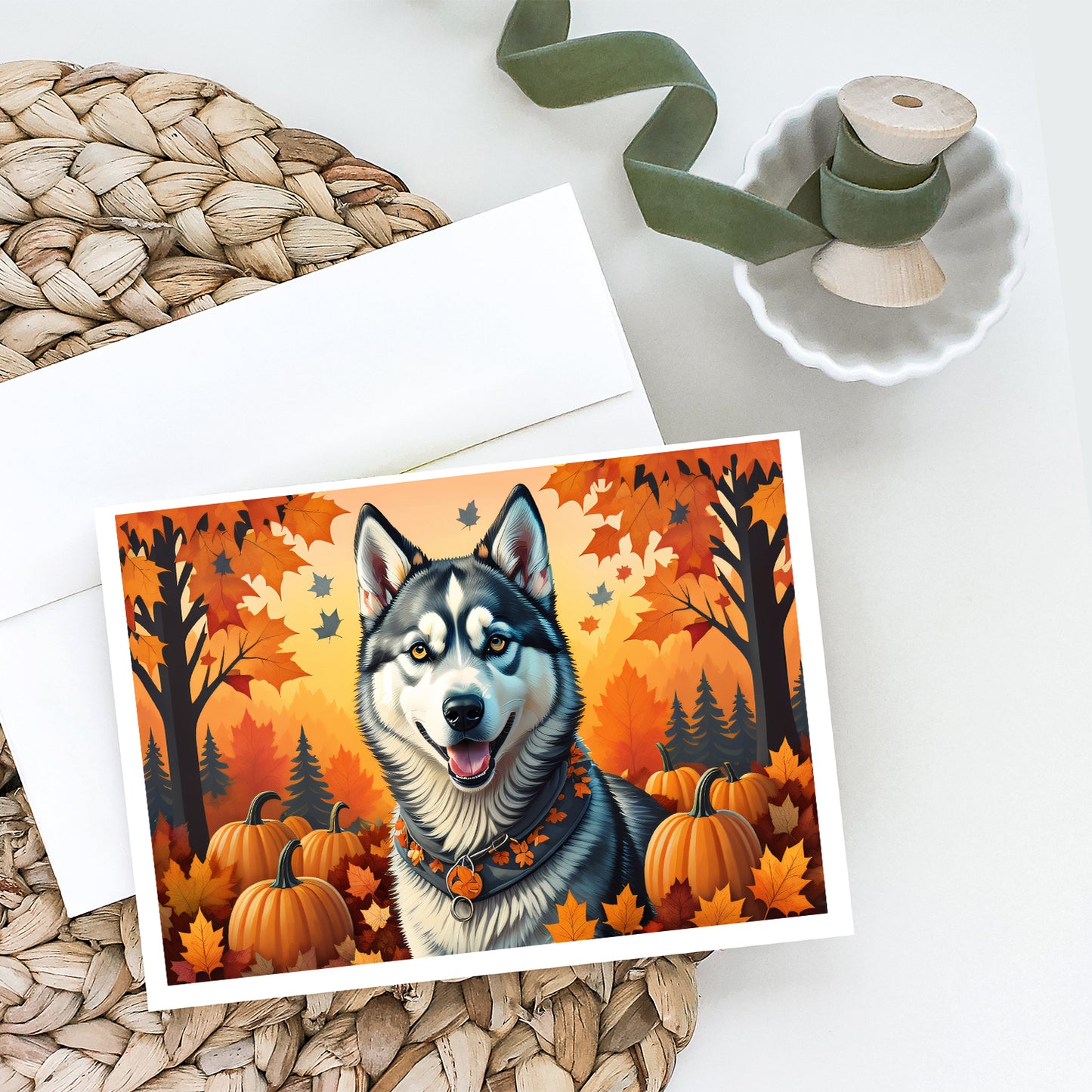 Siberian Husky Fall Greeting Cards Pack of 8