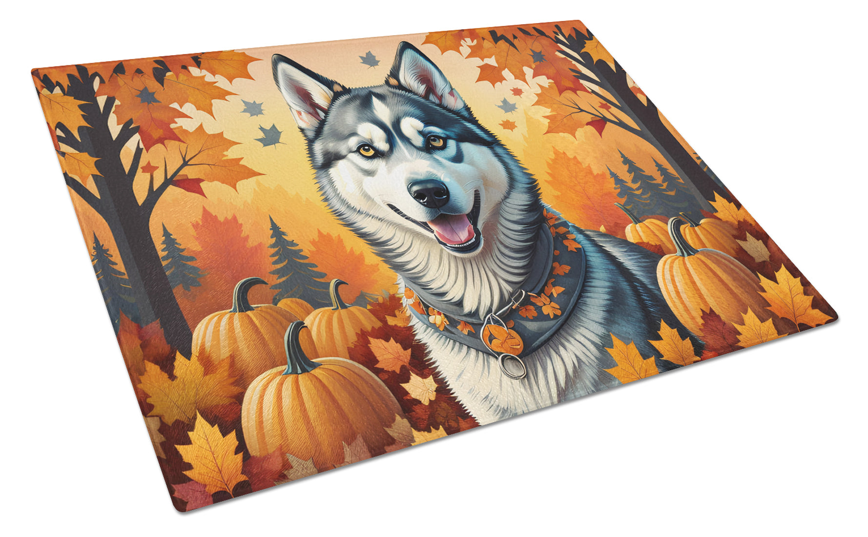 Buy this Siberian Husky Fall Glass Cutting Board