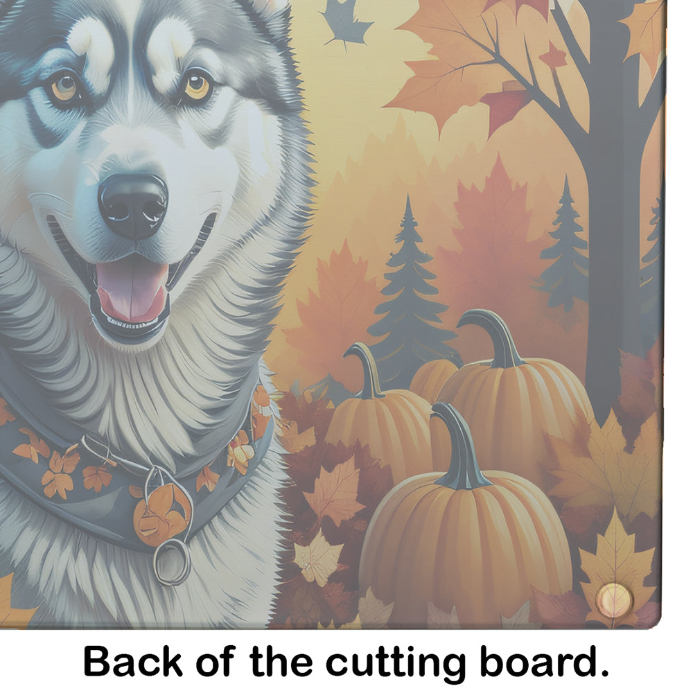 Siberian Husky Fall Glass Cutting Board