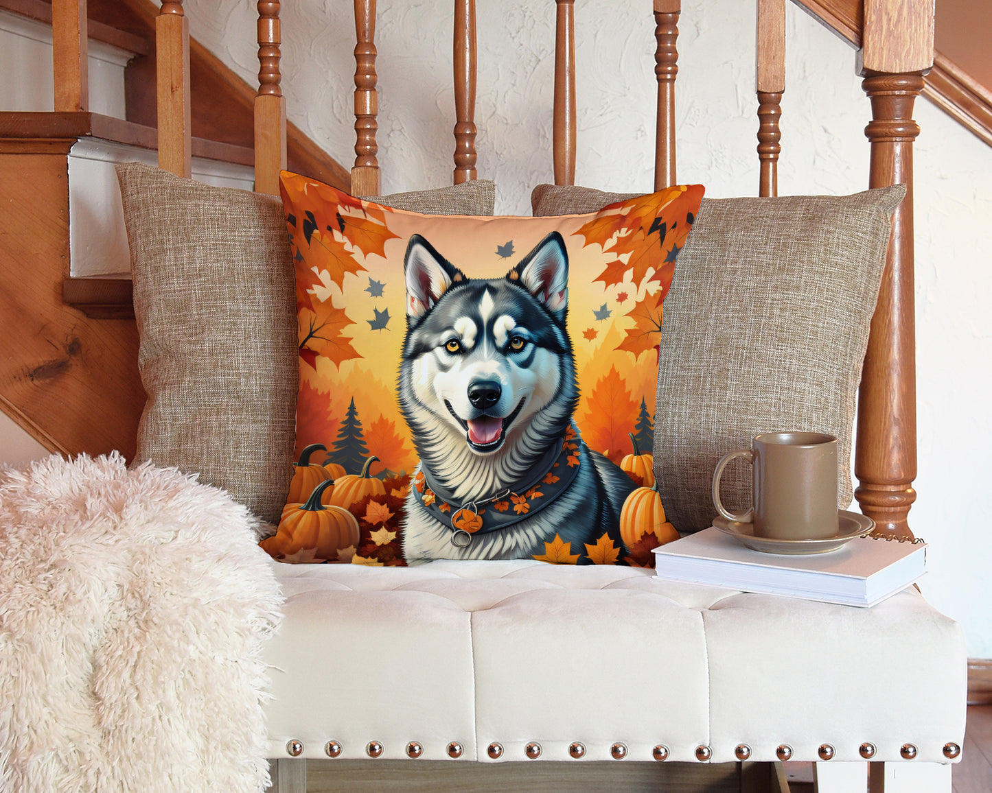 Siberian Husky Fall Throw Pillow