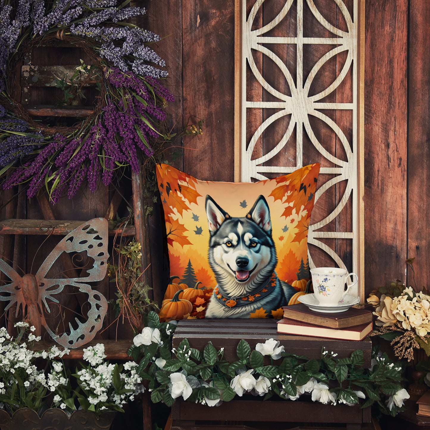 Siberian Husky Fall Throw Pillow