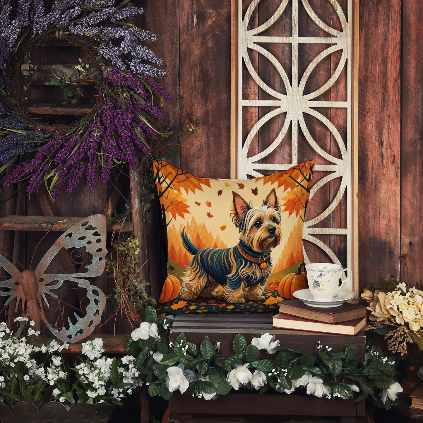 Silky Terrier Fall Throw Pillow