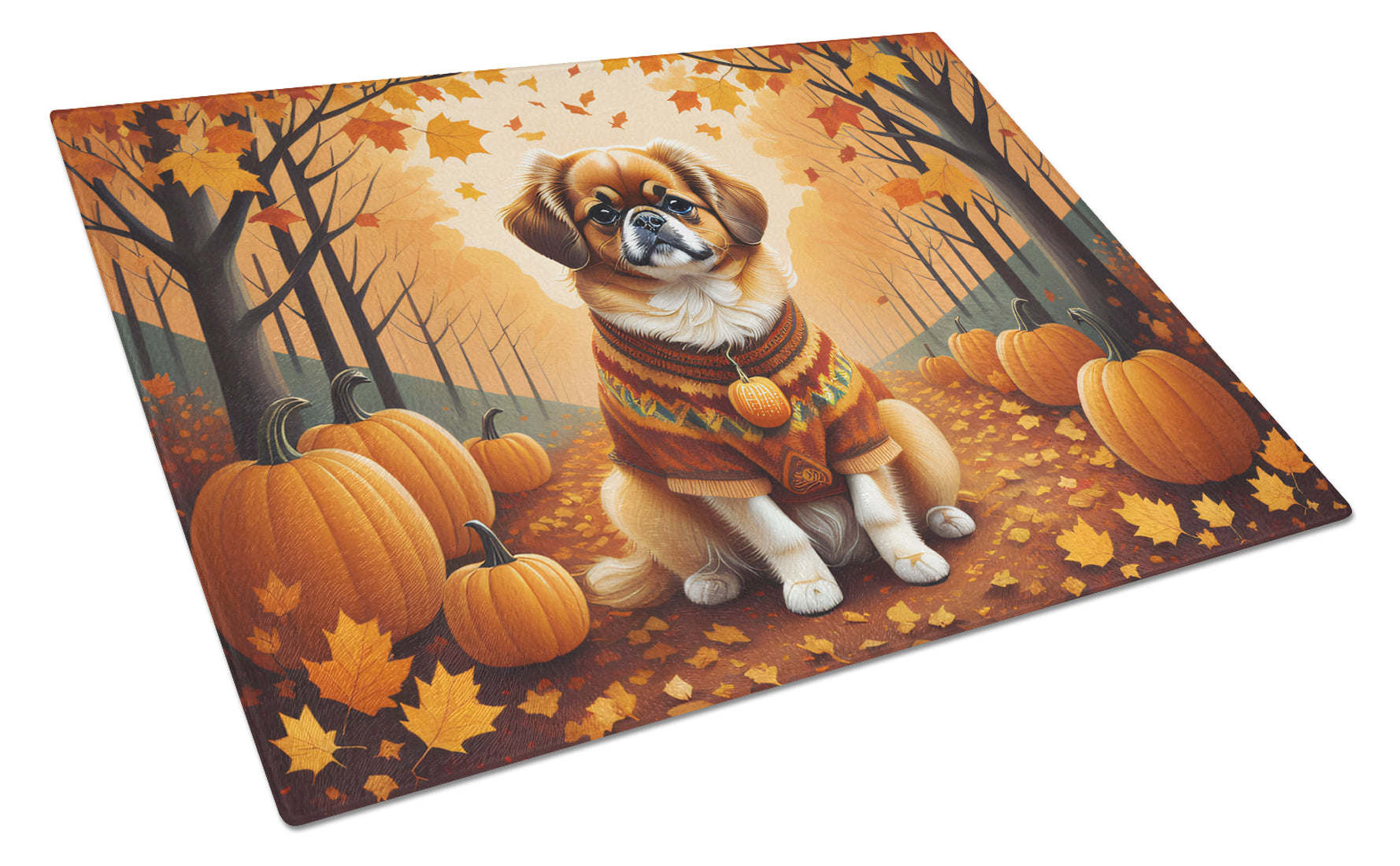 Buy this Tibetan Spaniel Fall Glass Cutting Board