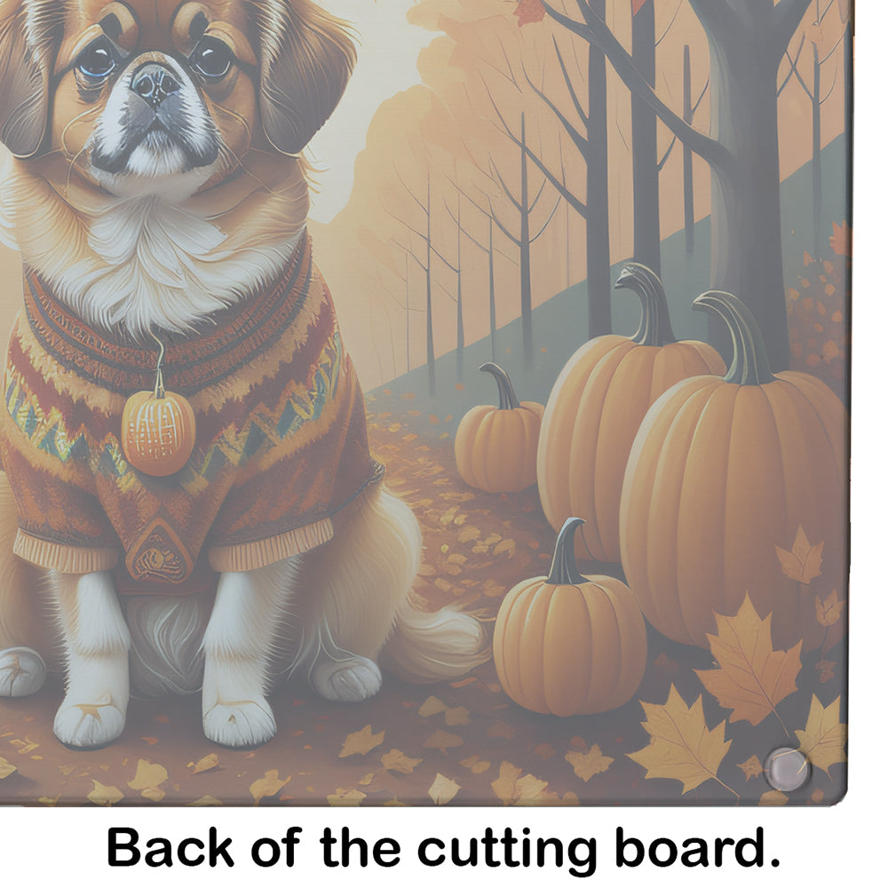 Tibetan Spaniel Fall Glass Cutting Board