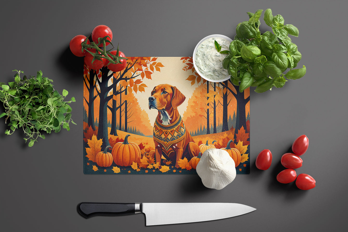 Vizsla Fall Glass Cutting Board