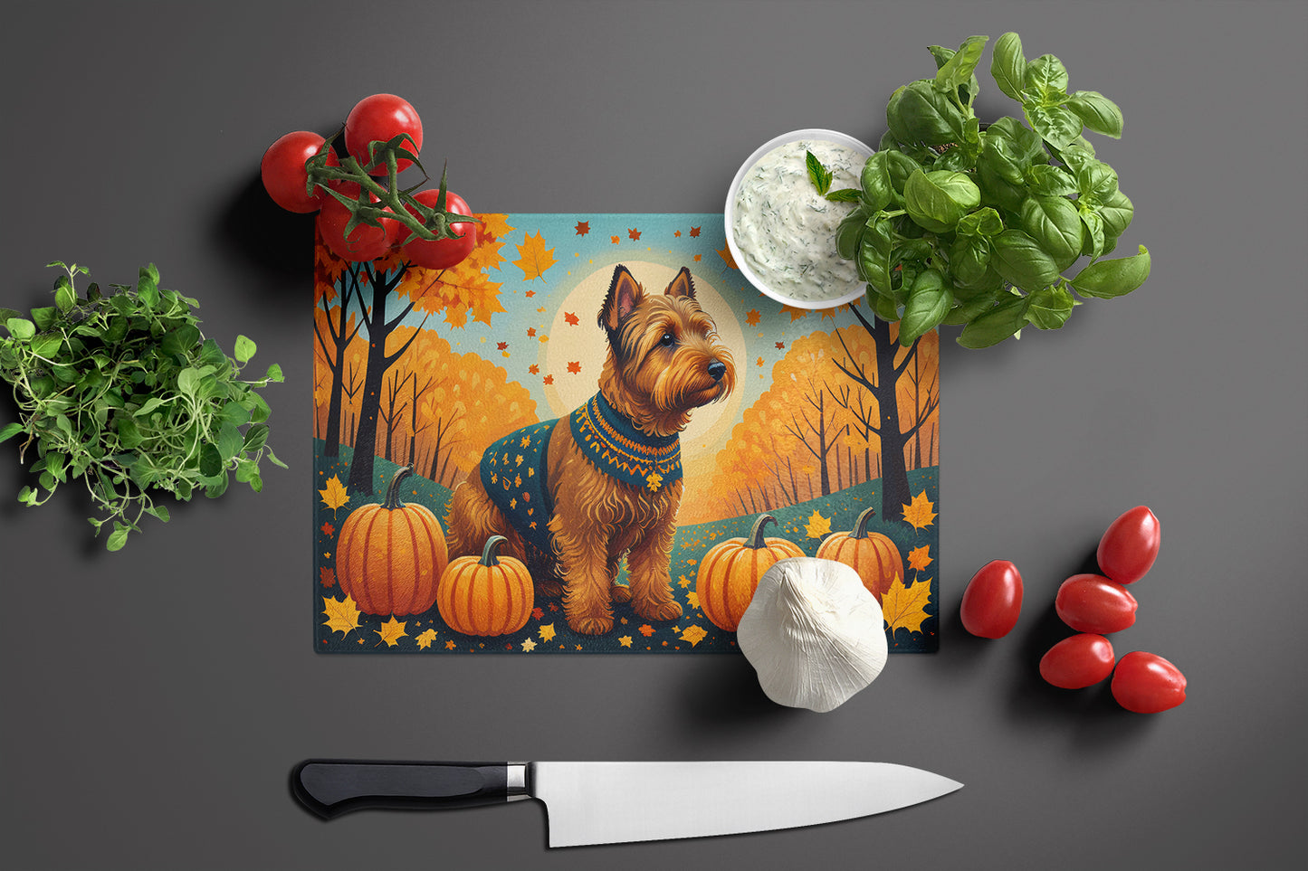 Welsh Terrier Fall Glass Cutting Board