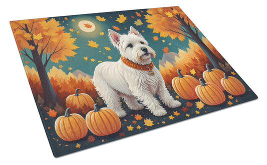 Buy this Westie Fall Glass Cutting Board