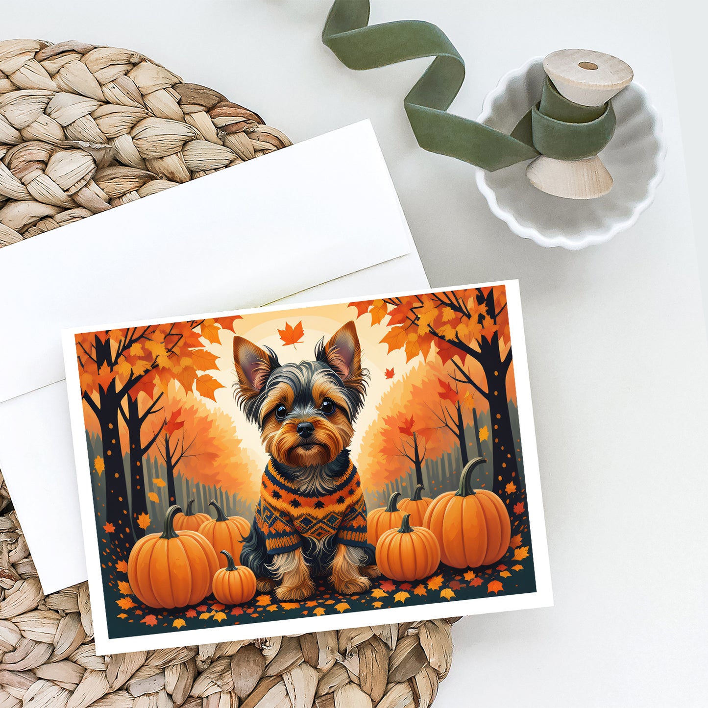 Yorkshire Terrier Fall Greeting Cards Pack of 8