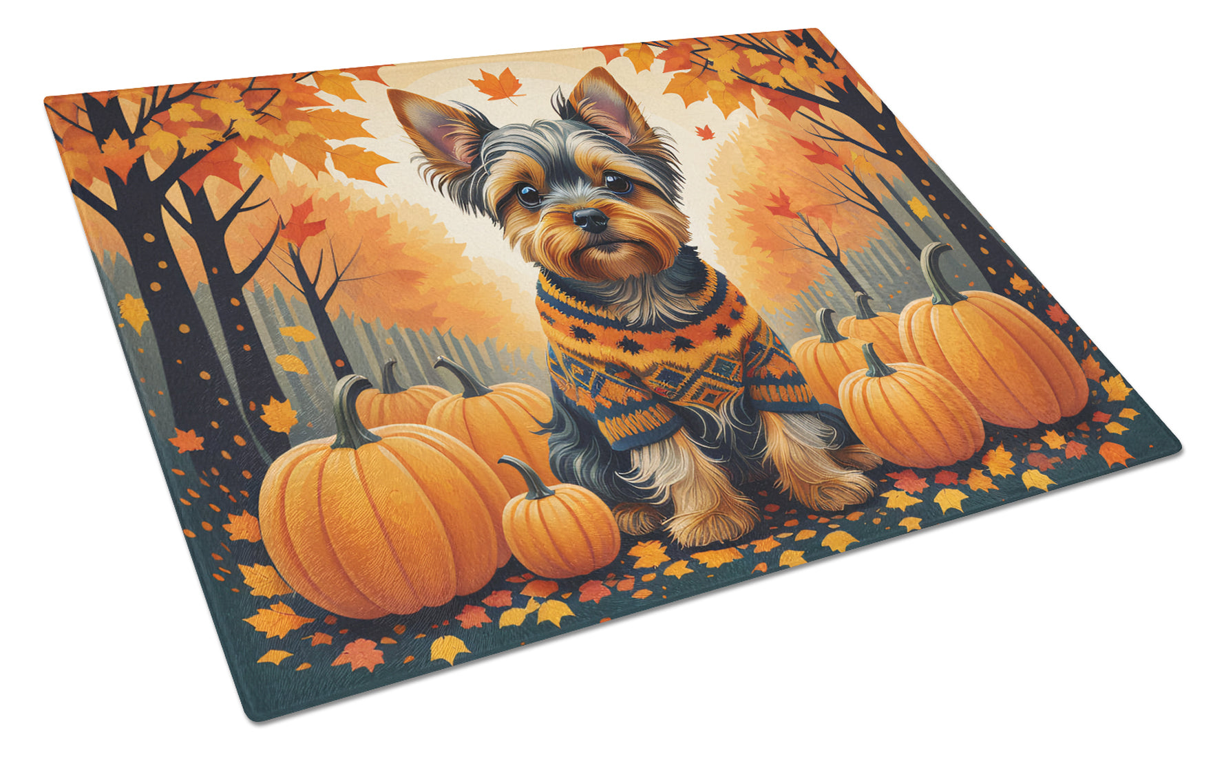 Buy this Yorkshire Terrier Fall Glass Cutting Board