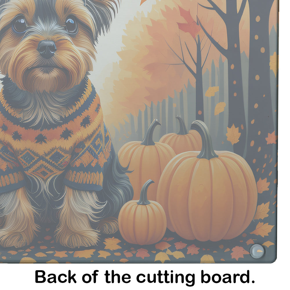 Yorkshire Terrier Fall Glass Cutting Board