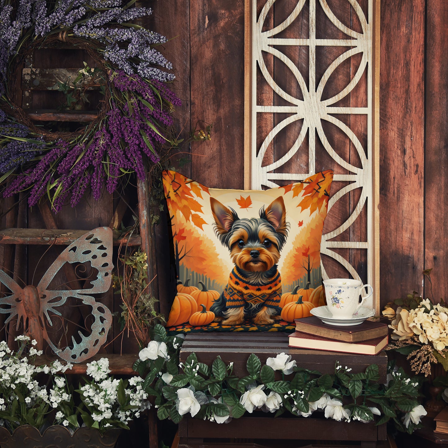 Yorkshire Terrier Fall Throw Pillow