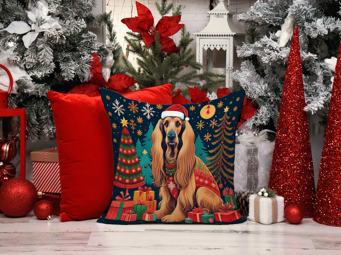 Afghan Hound Christmas Throw Pillow