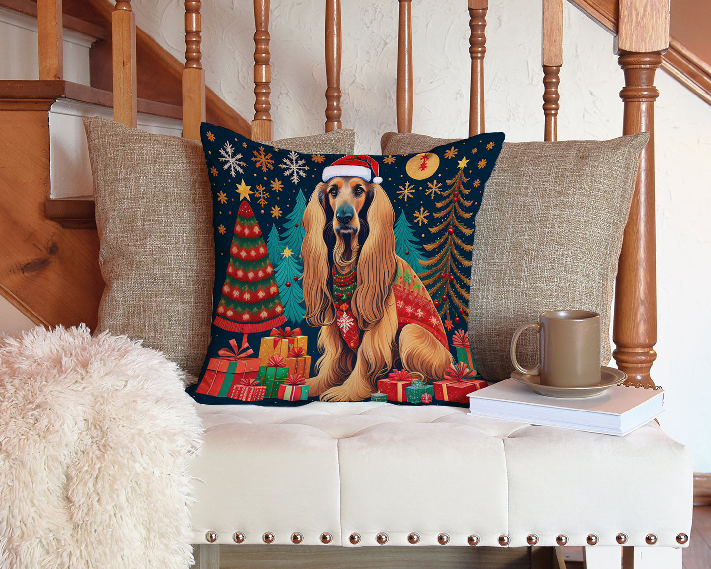 Afghan Hound Christmas Throw Pillow