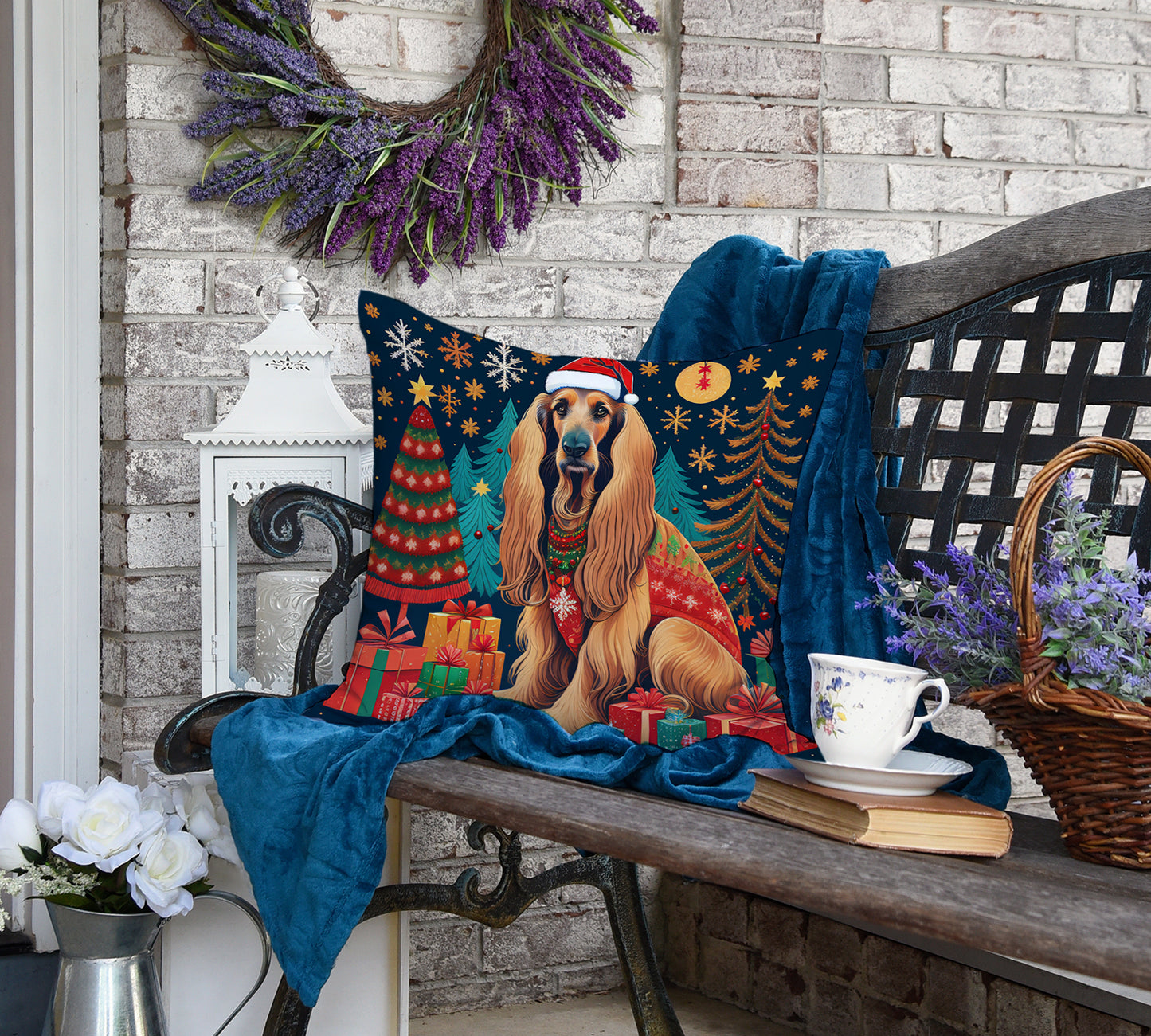 Afghan Hound Christmas Throw Pillow