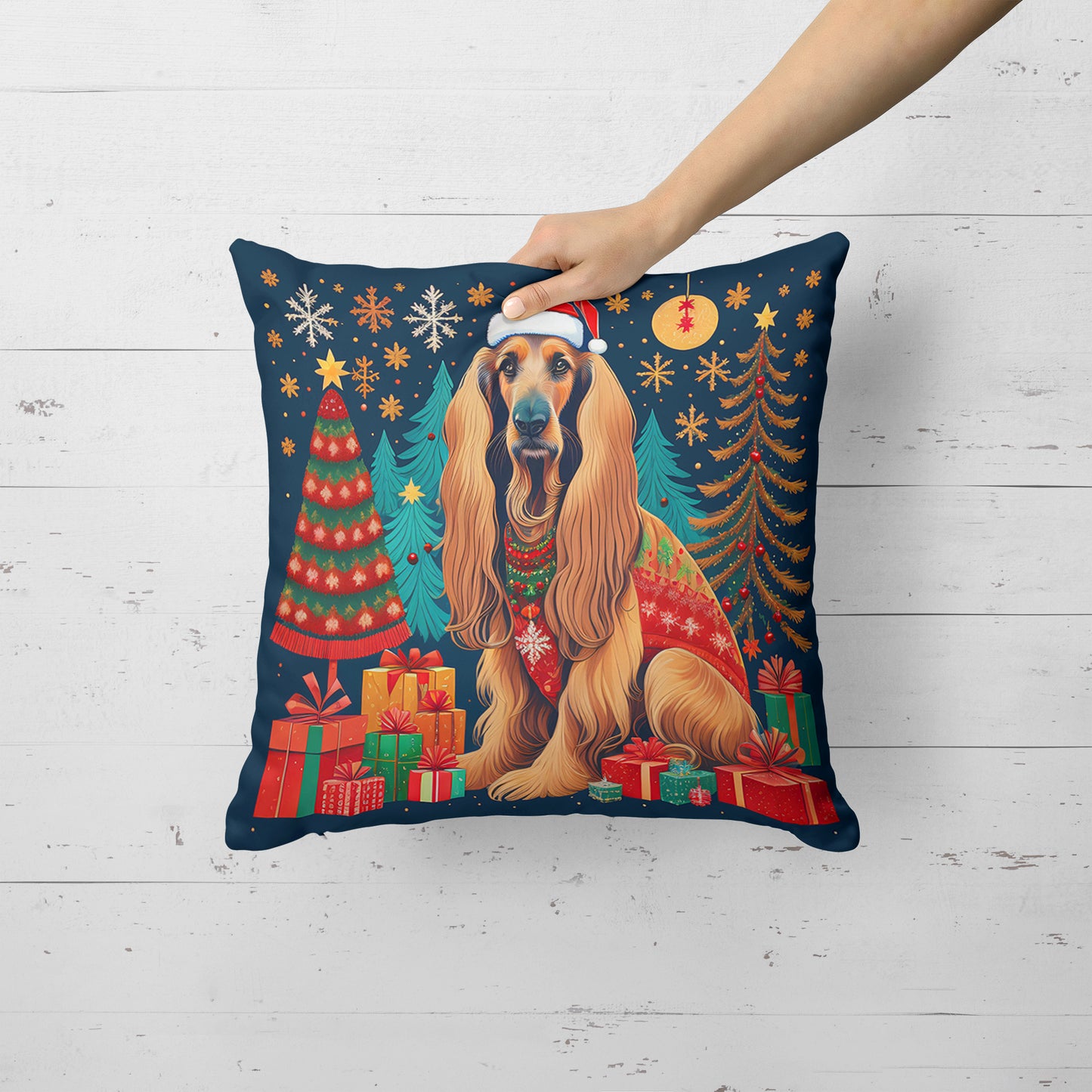 Afghan Hound Christmas Throw Pillow