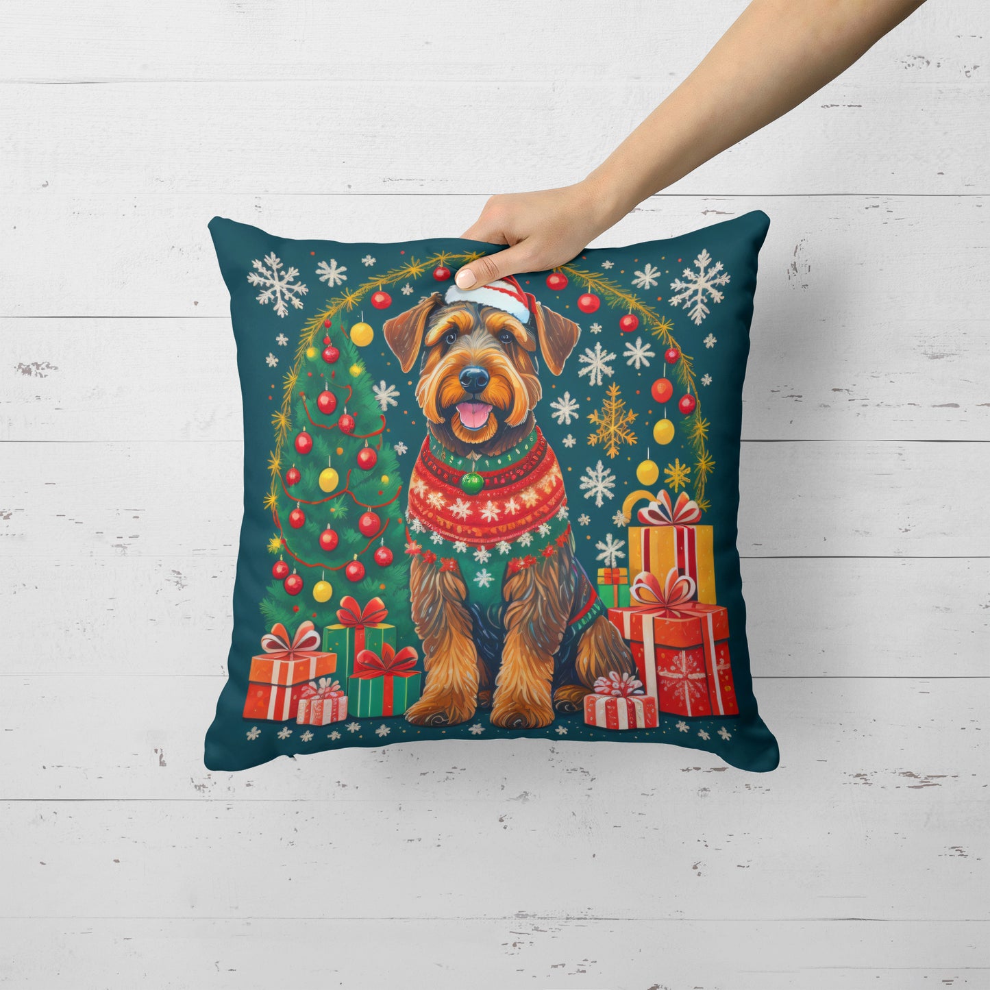 Airedale Terrier Christmas Throw Pillow