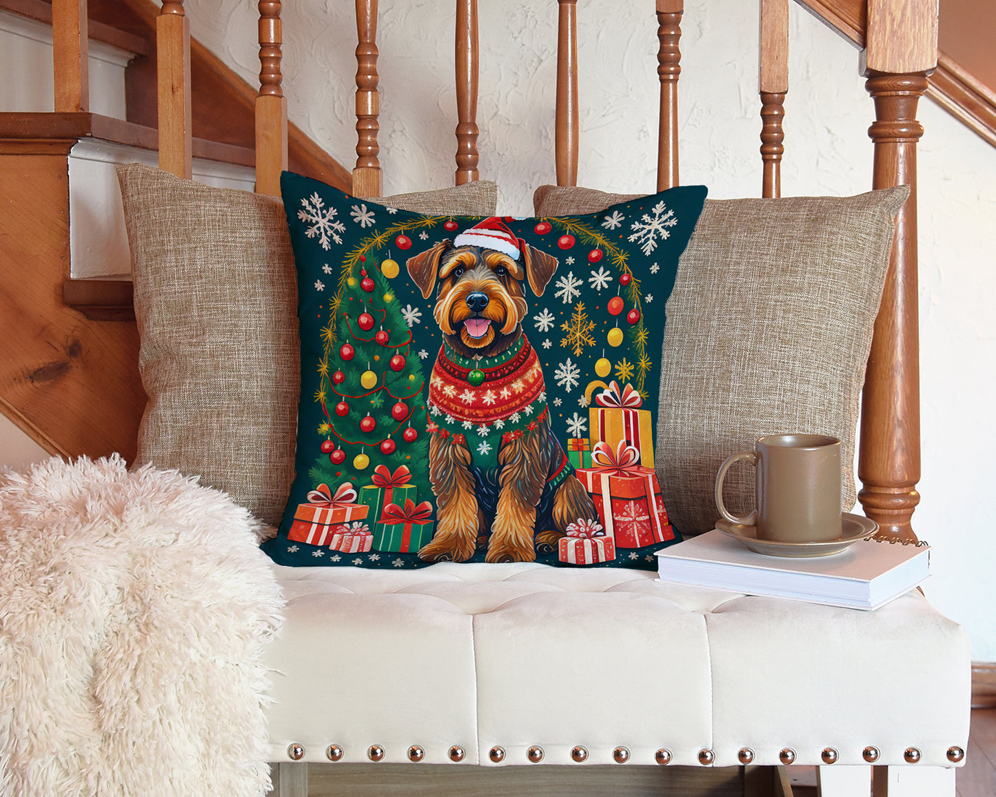 Airedale Terrier Christmas Throw Pillow