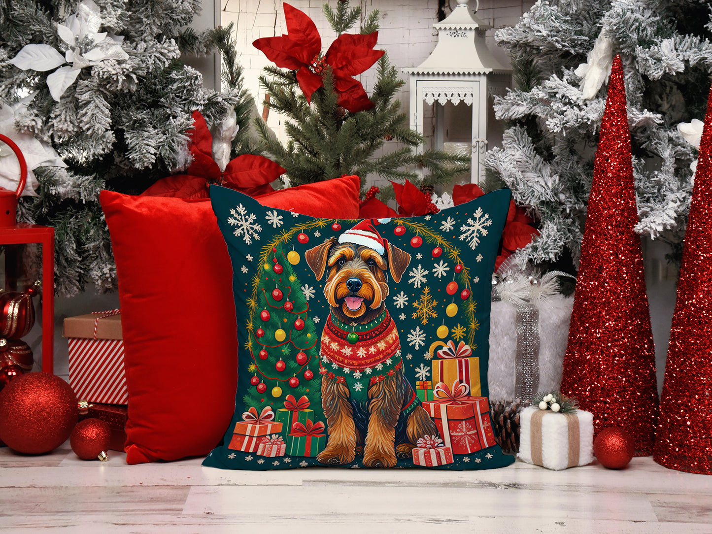 Airedale Terrier Christmas Throw Pillow