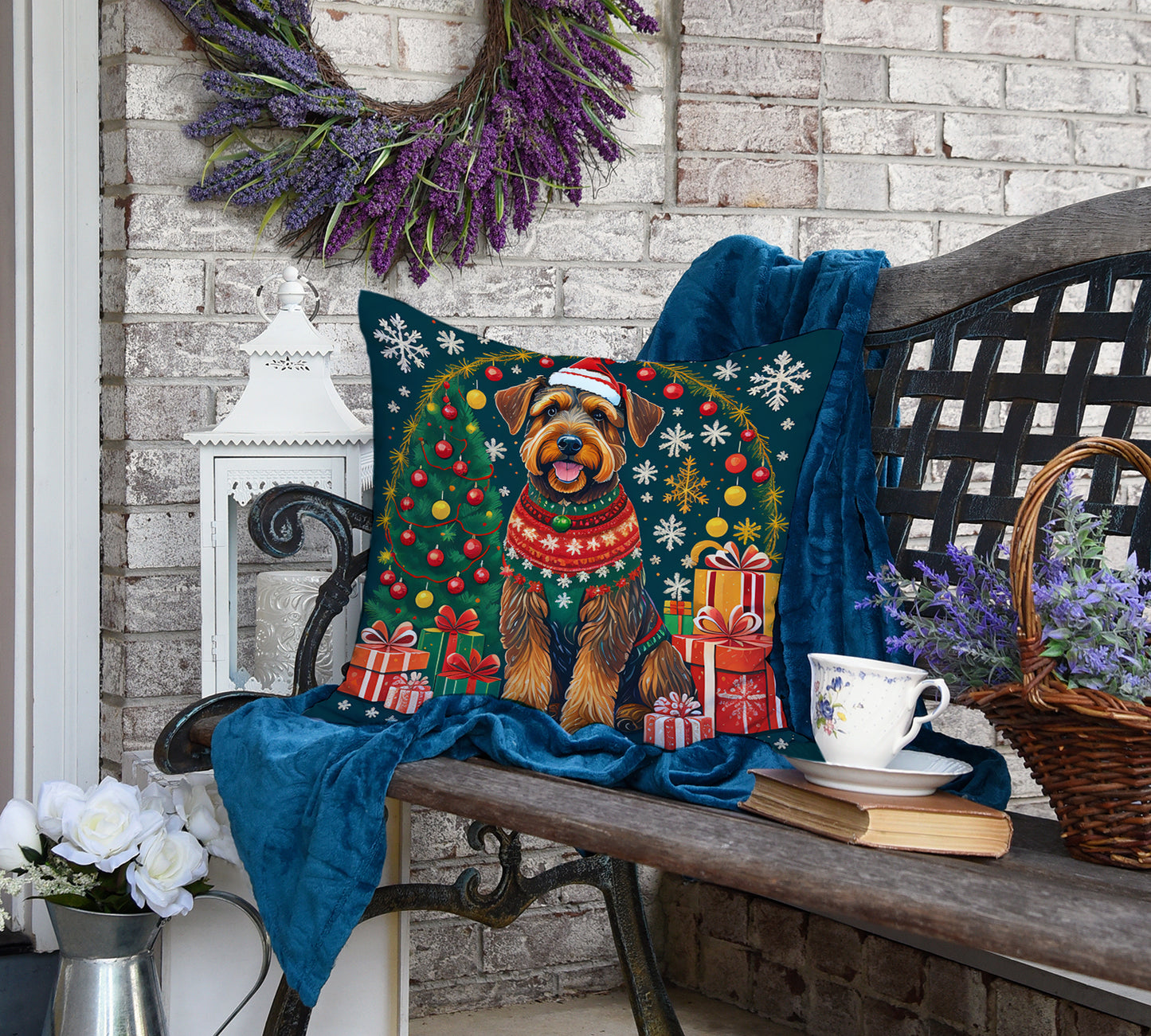 Airedale Terrier Christmas Throw Pillow