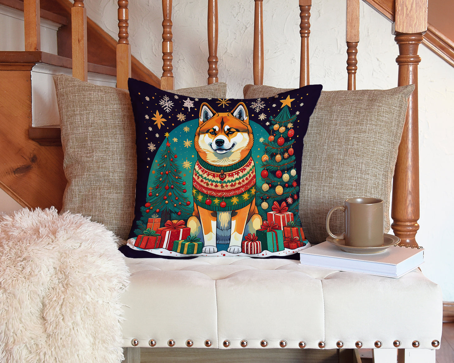 Akita Christmas Throw Pillow