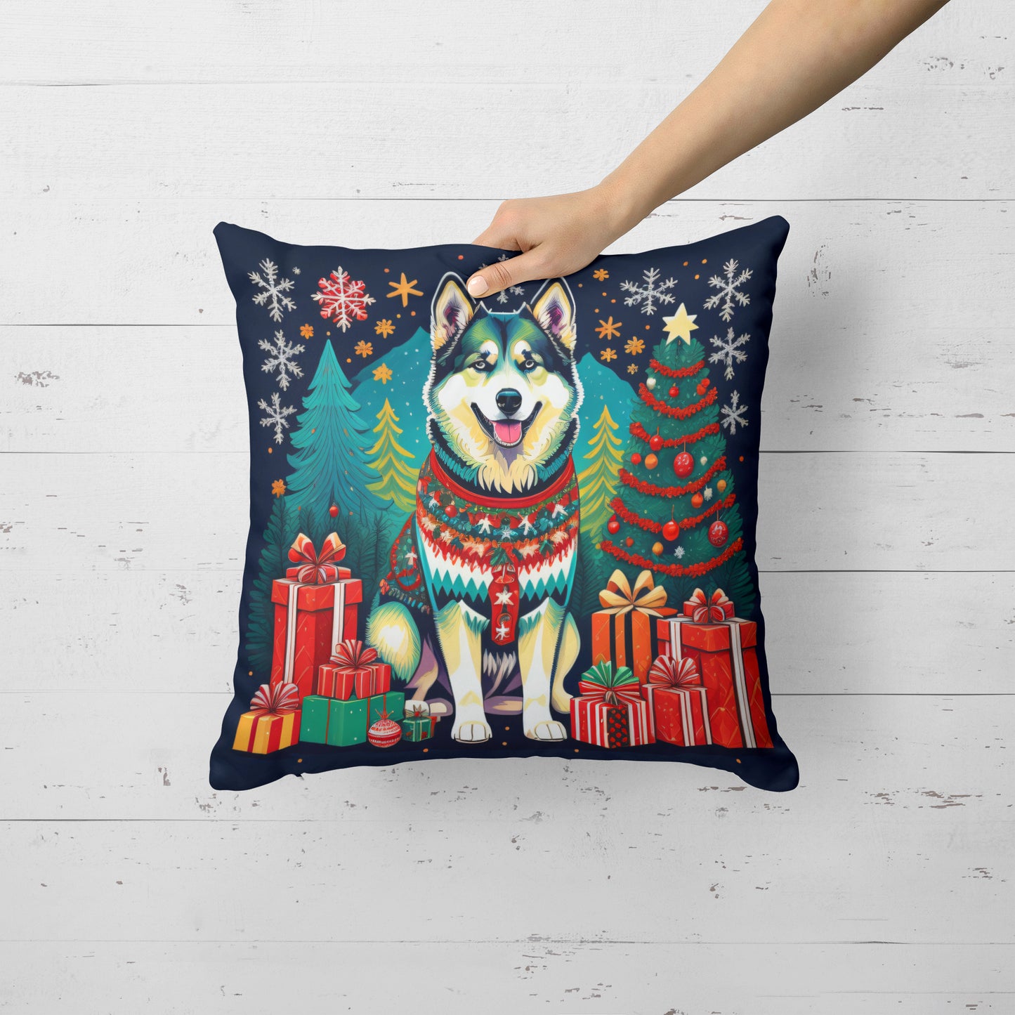 Alaskan Malamute Christmas Throw Pillow