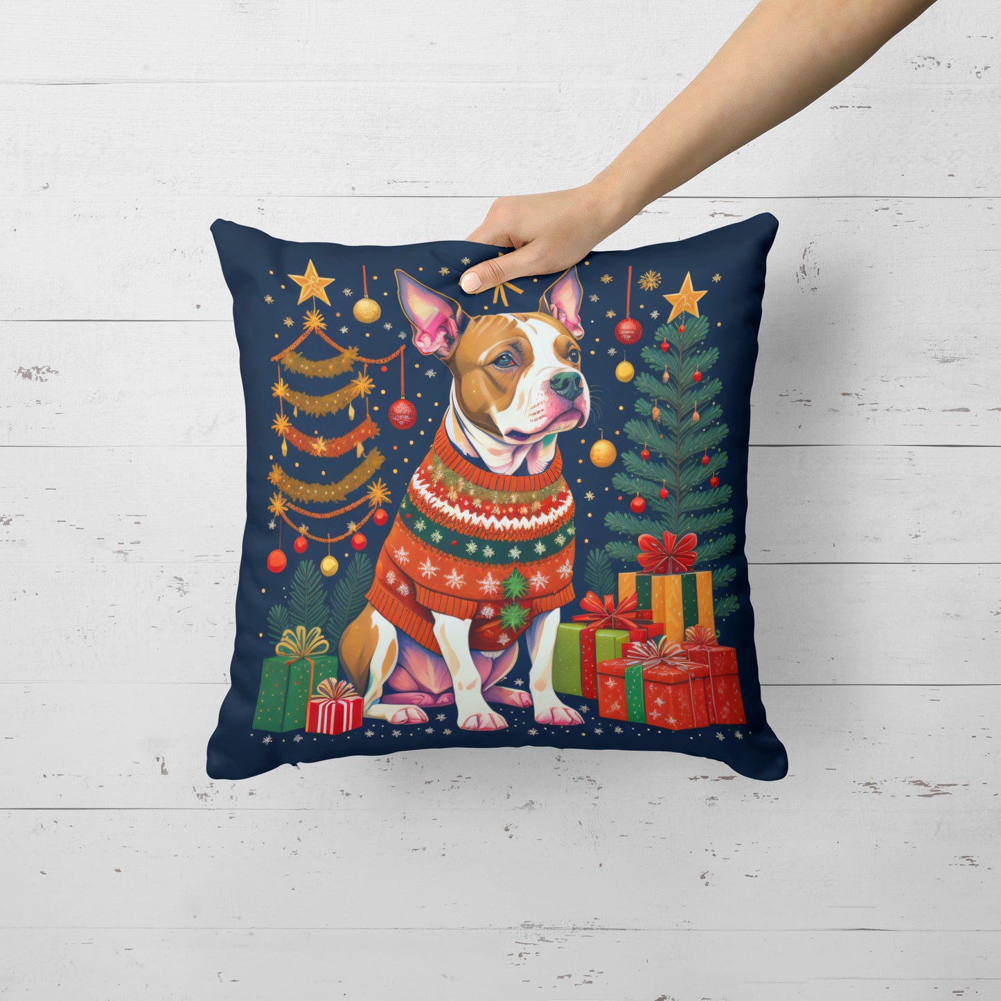 Pit Bull Terrier Christmas Throw Pillow