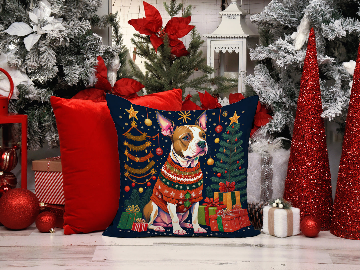 Pit Bull Terrier Christmas Throw Pillow