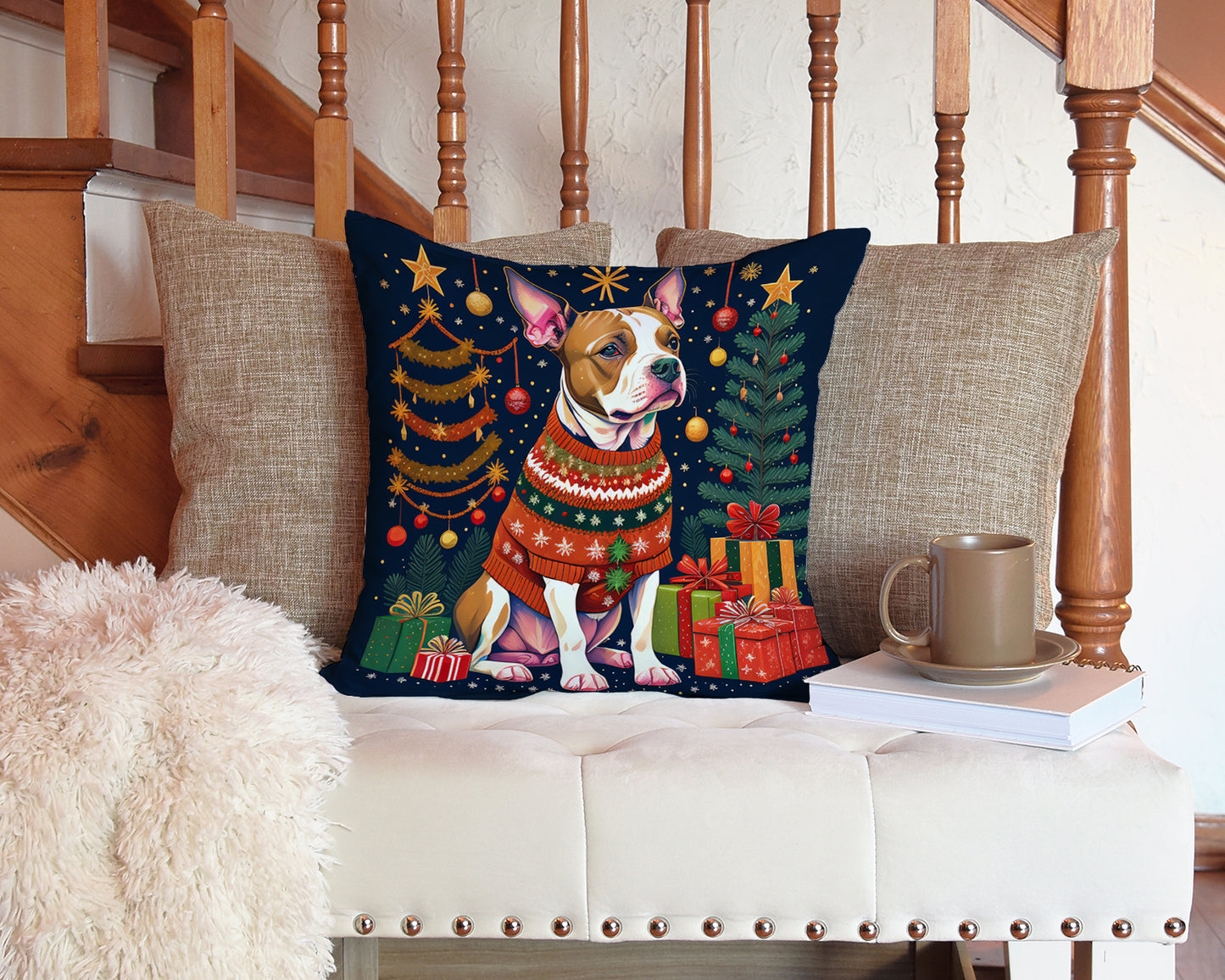 Pit Bull Terrier Christmas Throw Pillow